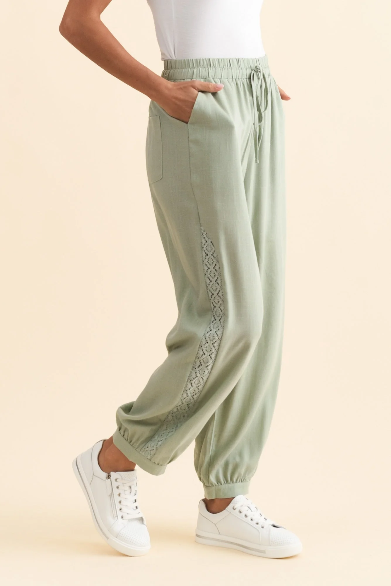 Beretta Khaki Lace Linen Blend Pants - Image 3