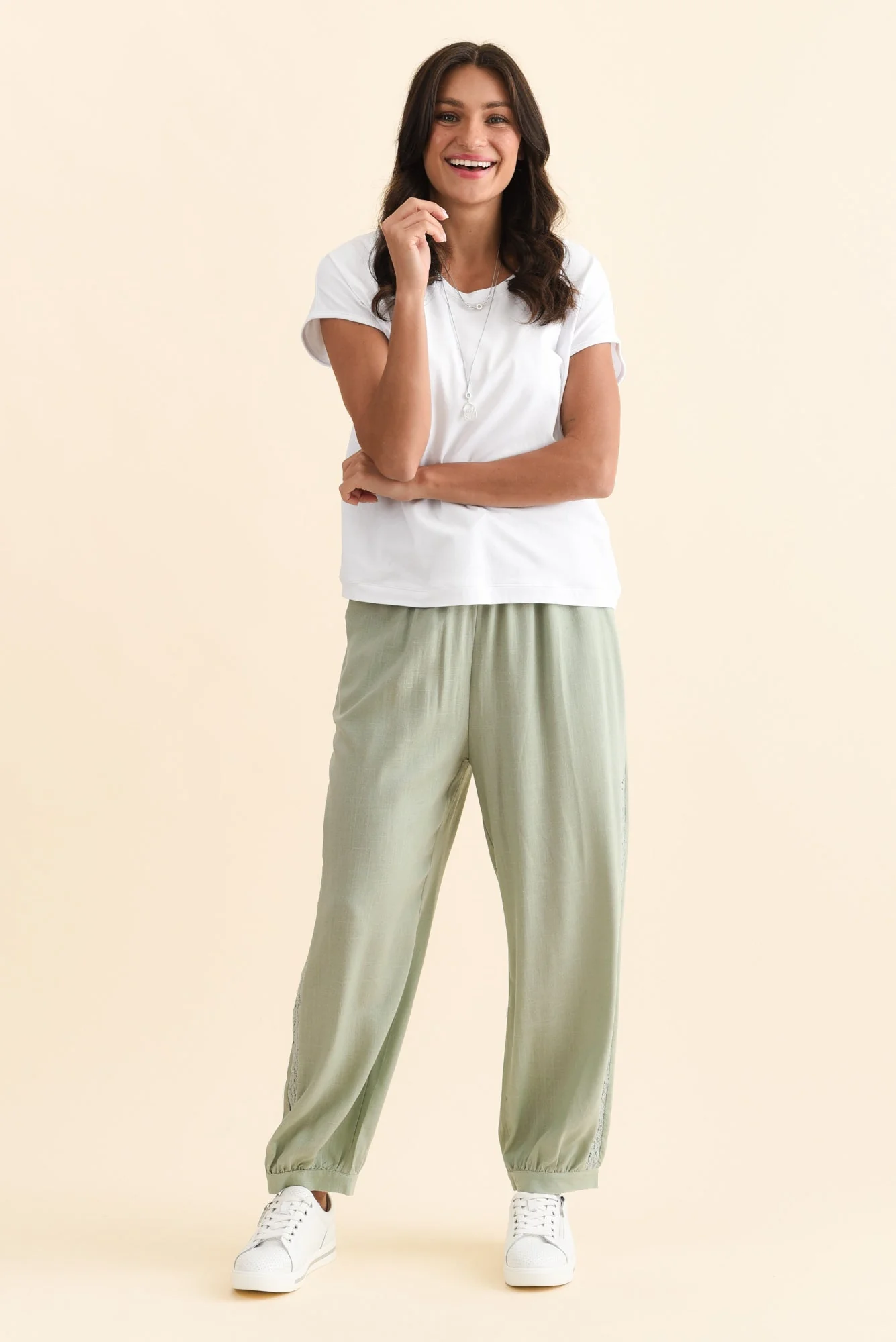 Beretta Khaki Lace Linen Blend Pants - Image 7
