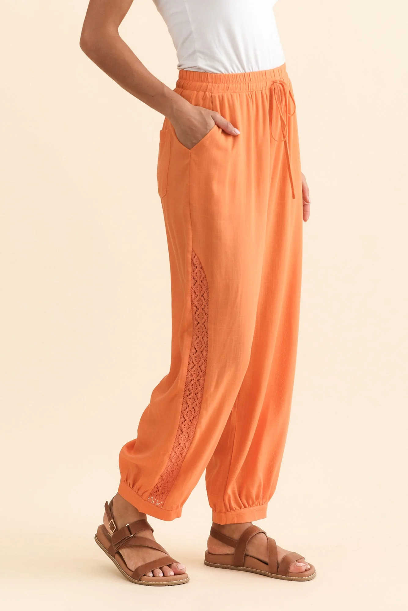 Beretta Orange Lace Linen Blend Pants - Image 3