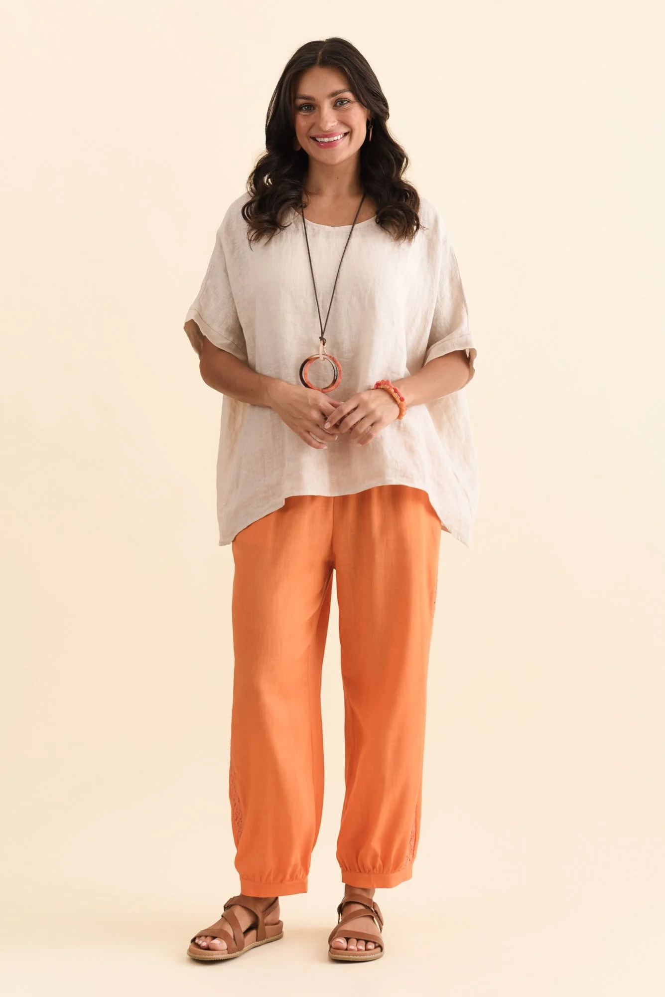 Beretta Orange Lace Linen Blend Pants - Image 7
