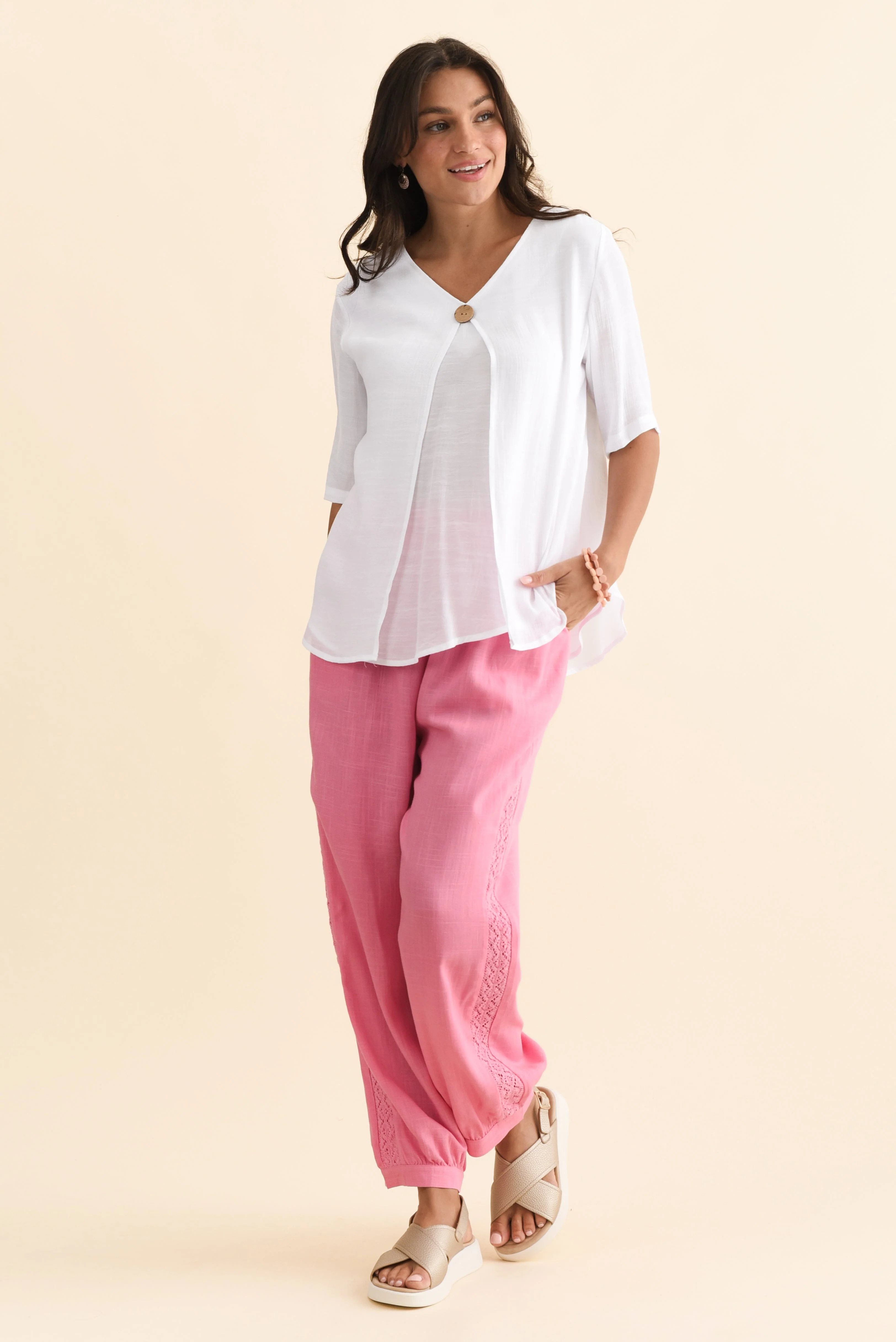Beretta Pink Lace Linen Blend Pants - Image 6