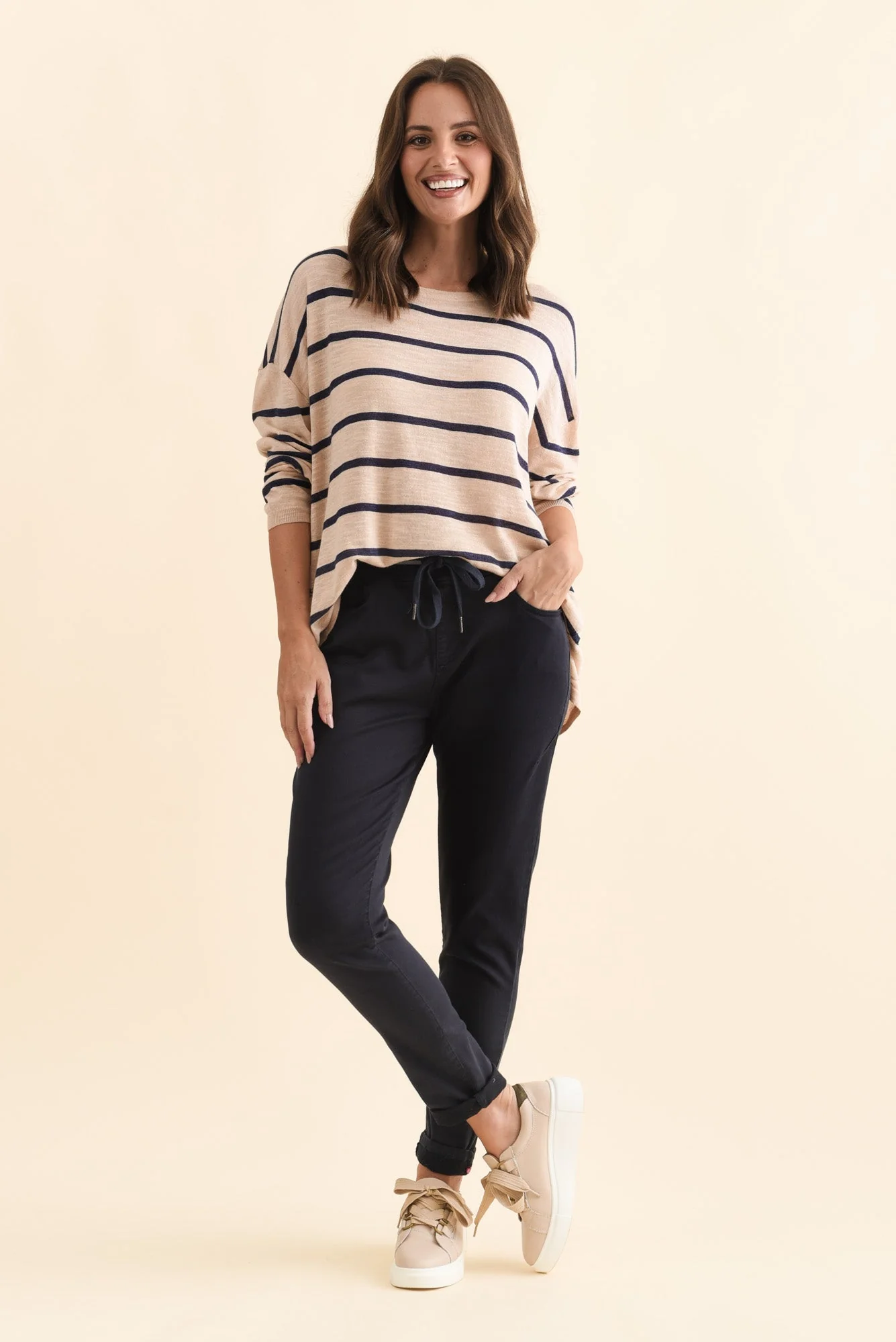 Berlin Navy Stripe Cotton Blend Knit Top - Image 2