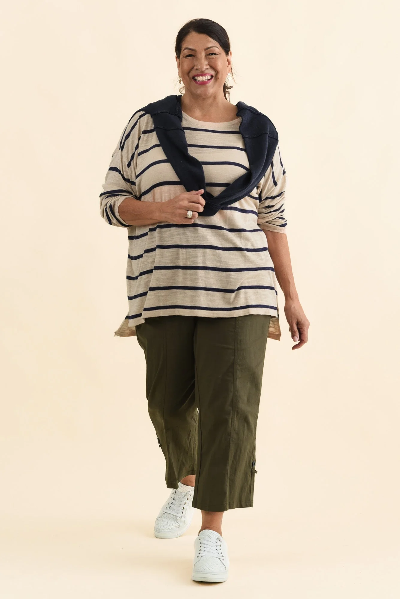 Berlin Navy Stripe Cotton Blend Knit Top - Image 8