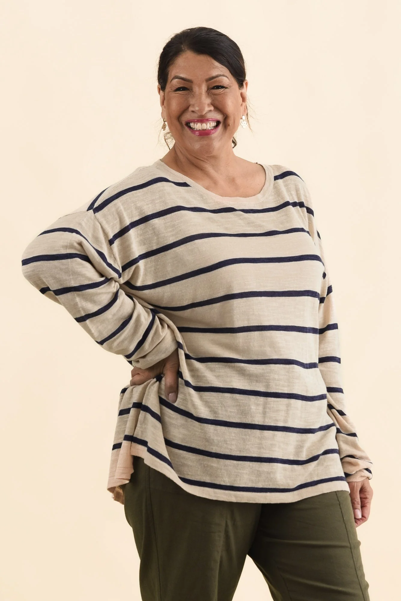 Berlin Navy Stripe Cotton Blend Knit Top - Image 9