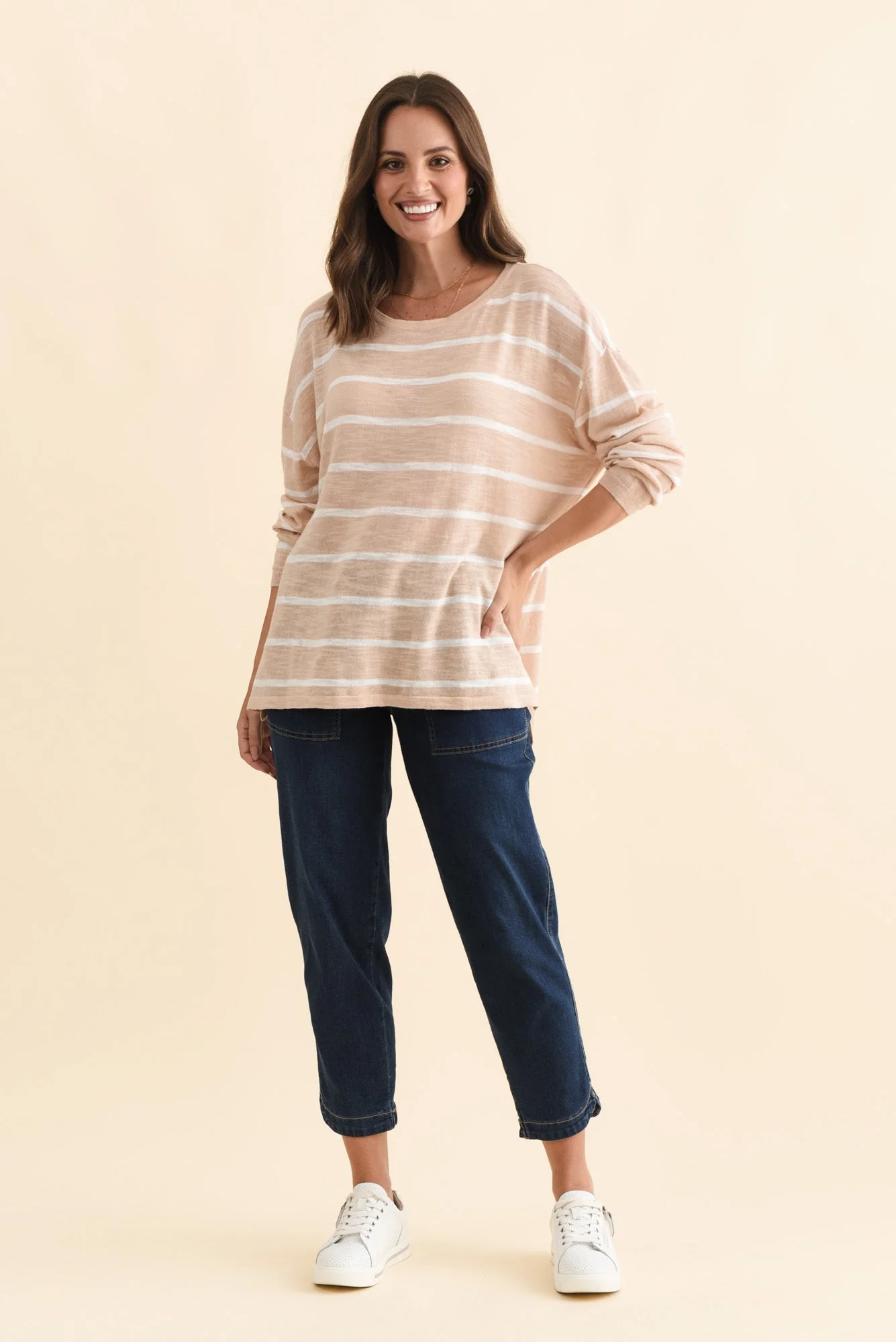 Berlin White Stripe Cotton Blend Knit Top - Image 7