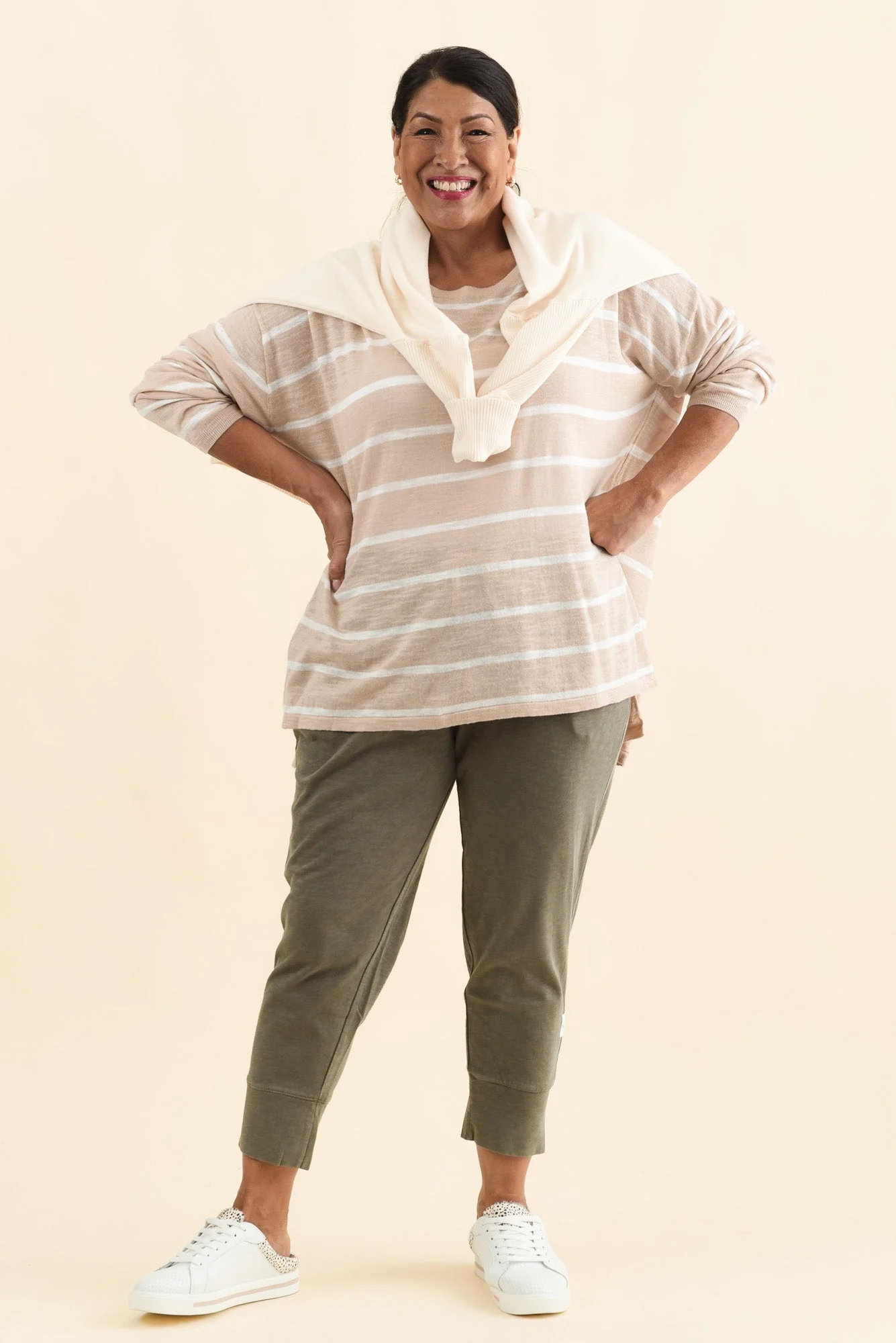 Berlin White Stripe Cotton Blend Knit Top - Image 9