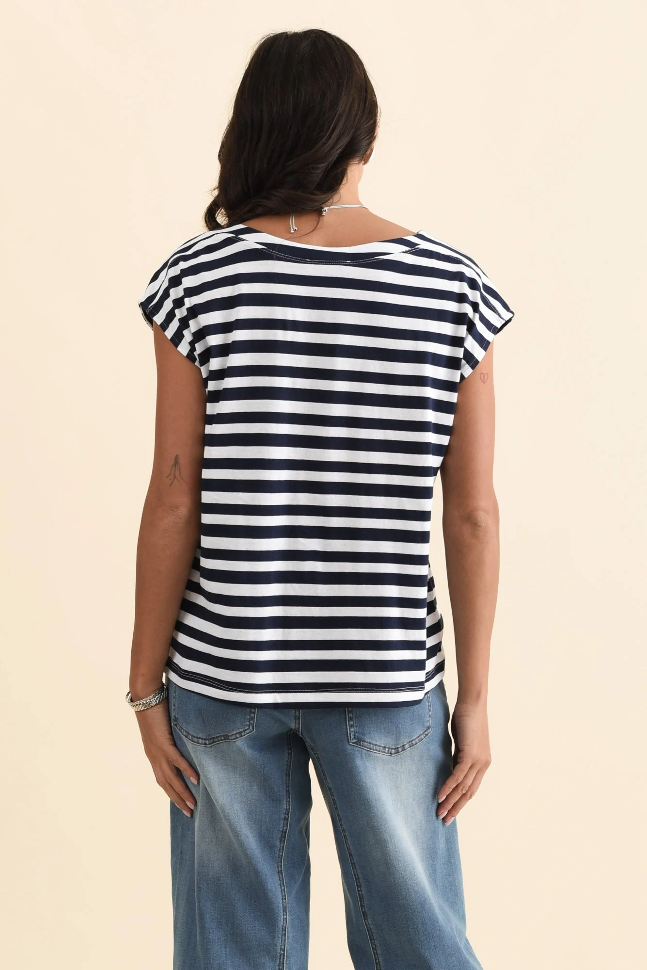 Beth Navy Stripe Cotton Boatneck Tee - Image 4
