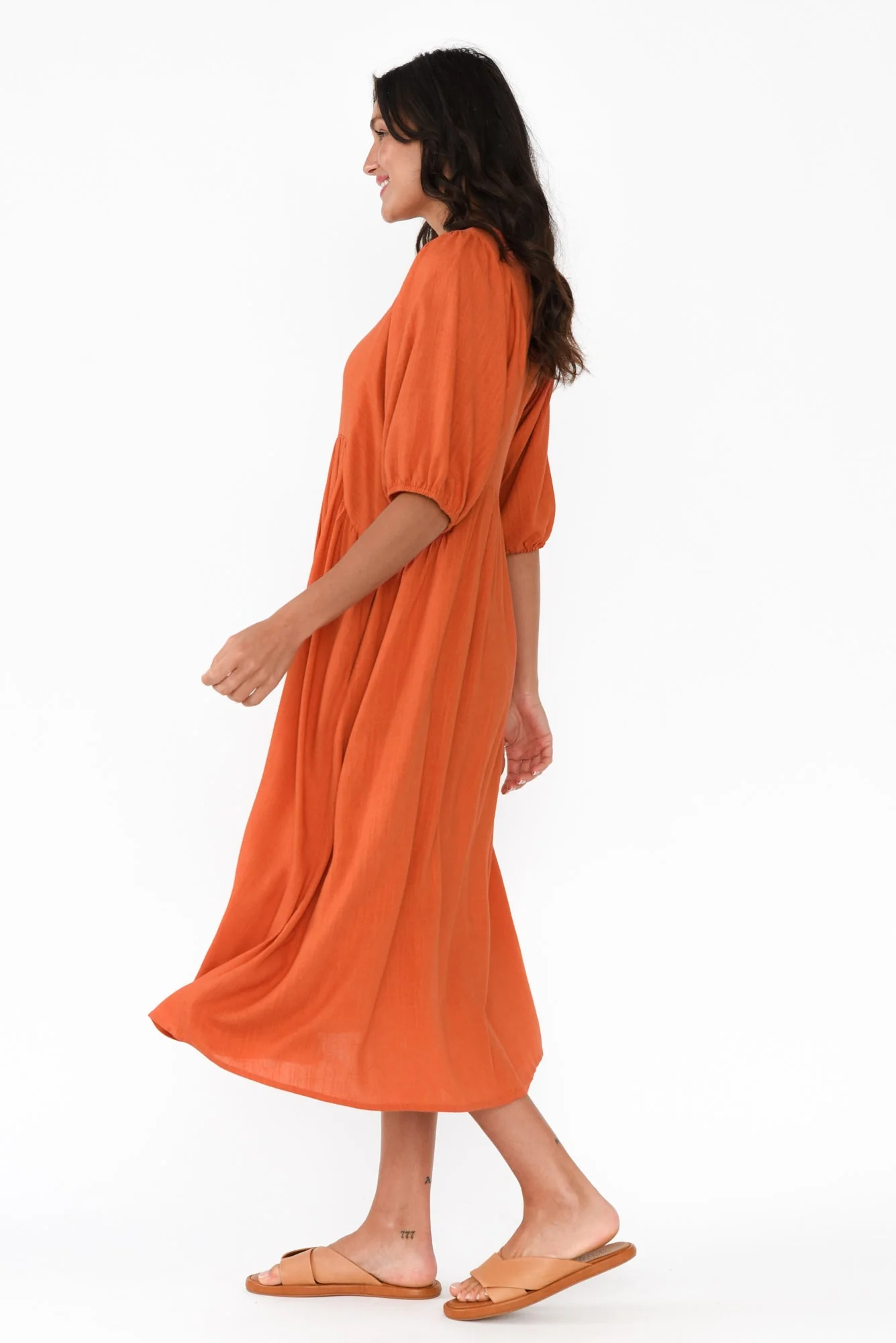 Bethany Orange Pocket Midi Dress - Image 3