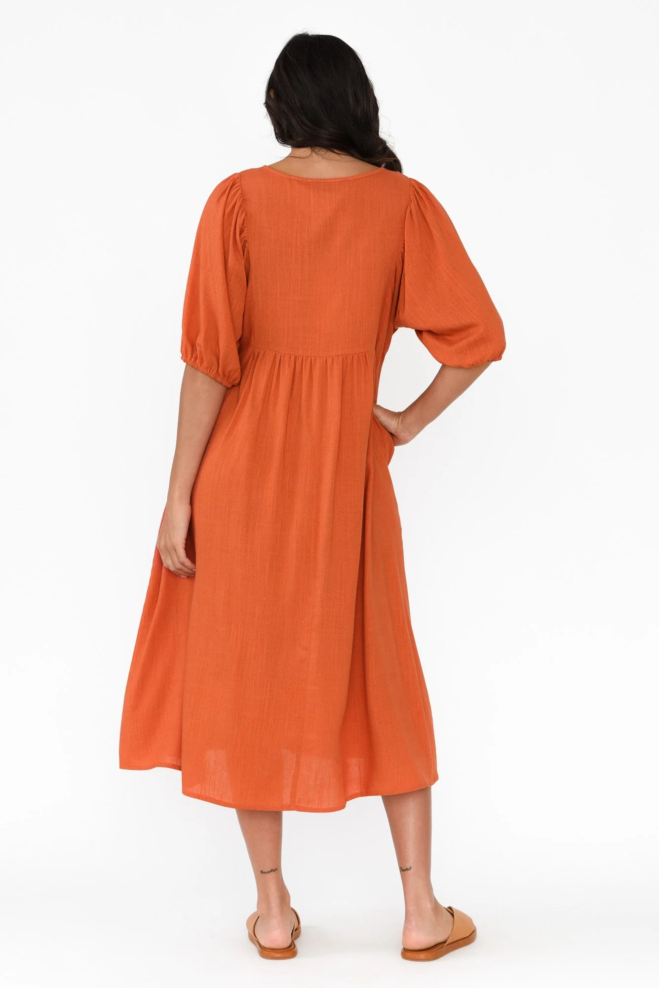 Bethany Orange Pocket Midi Dress - Image 4