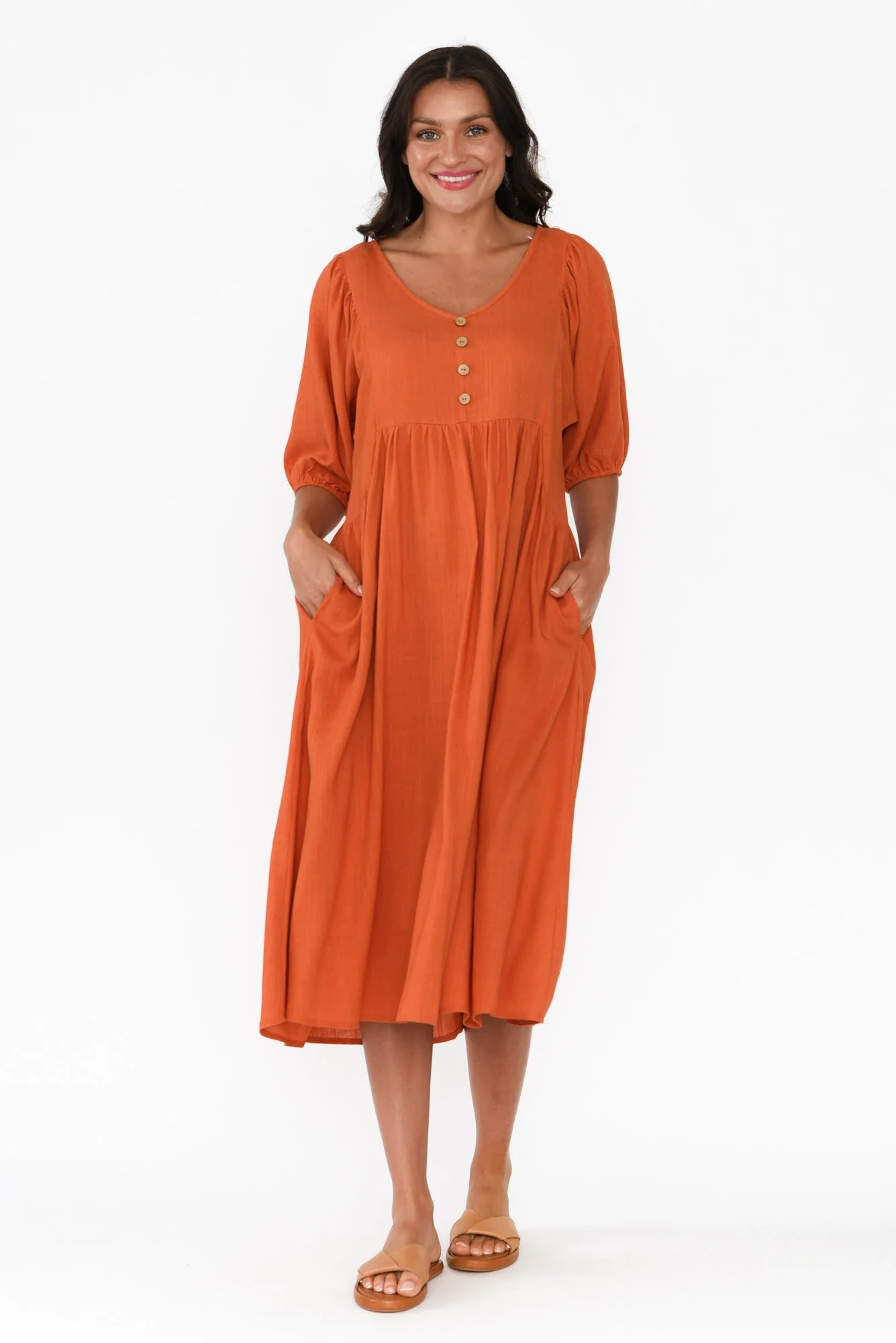 Bethany Orange Pocket Midi Dress - Image 6