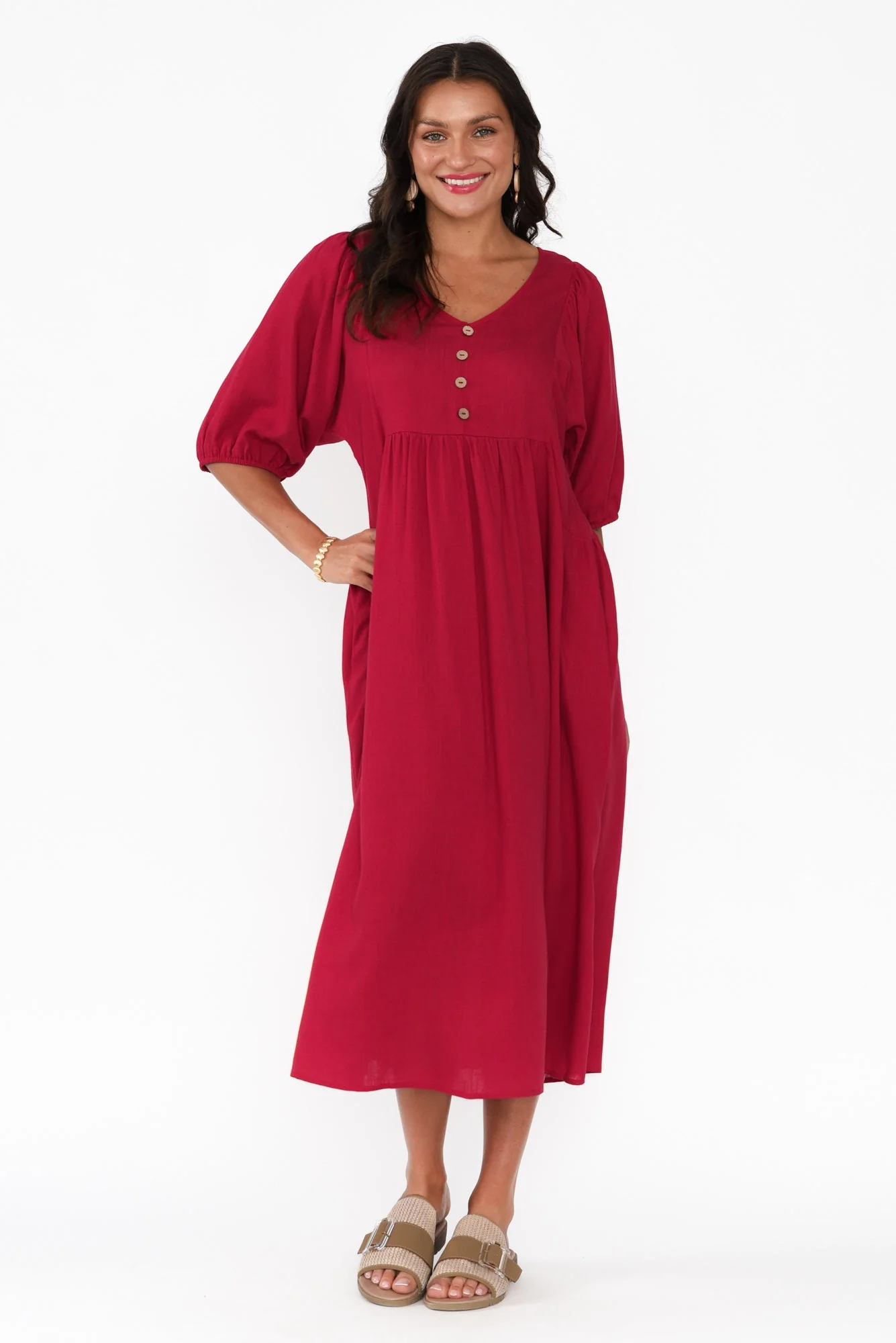 Bethany Red Pocket Midi Dress - Image 2