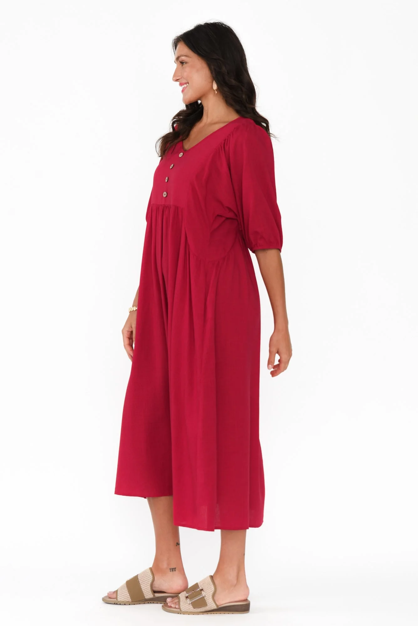 Bethany Red Pocket Midi Dress - Image 3