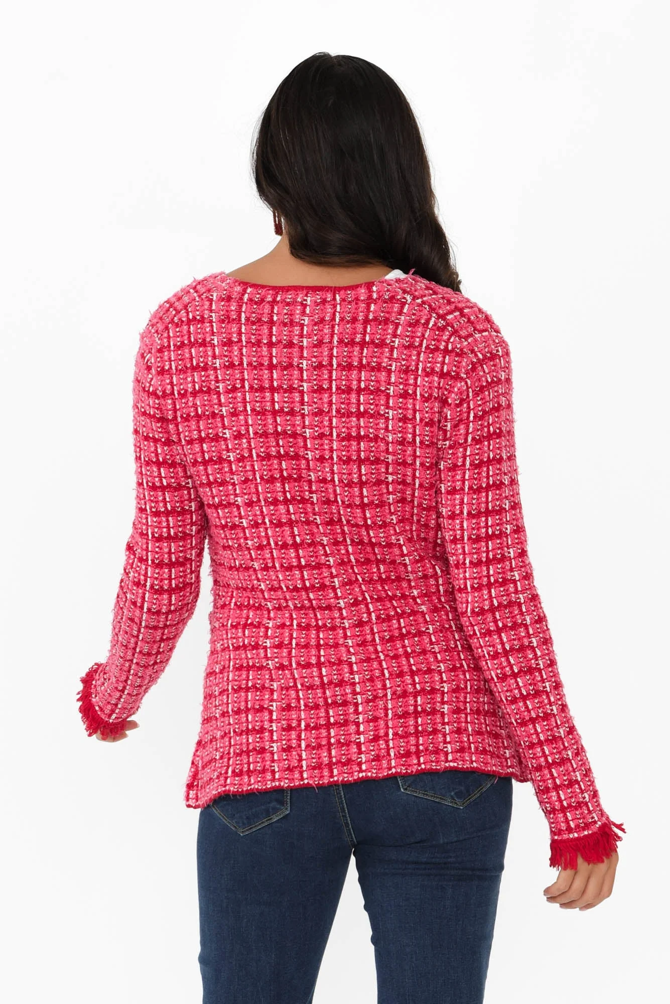 Beverly Pink Check Knit Blazer Cardigan - Image 4
