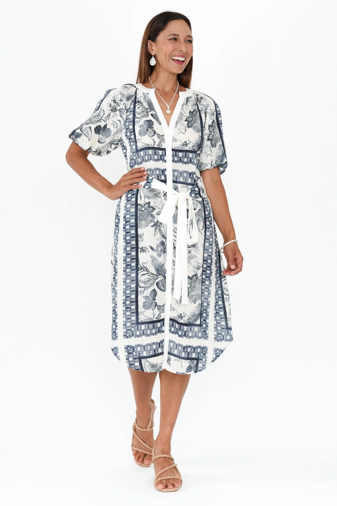 Bijou Ink Floral Linen Blend Dress - Image 3