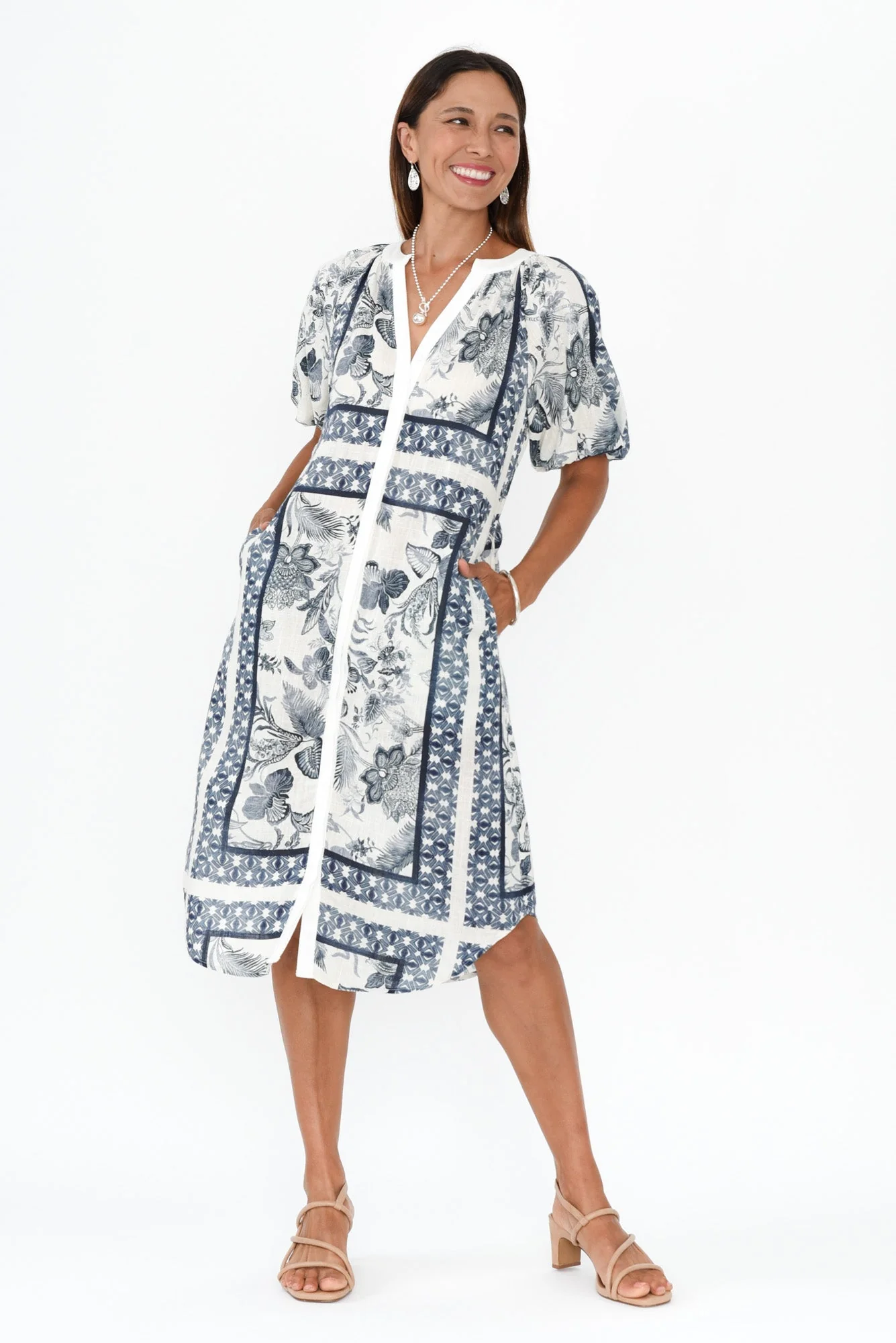Bijou Ink Floral Linen Blend Dress - Image 7