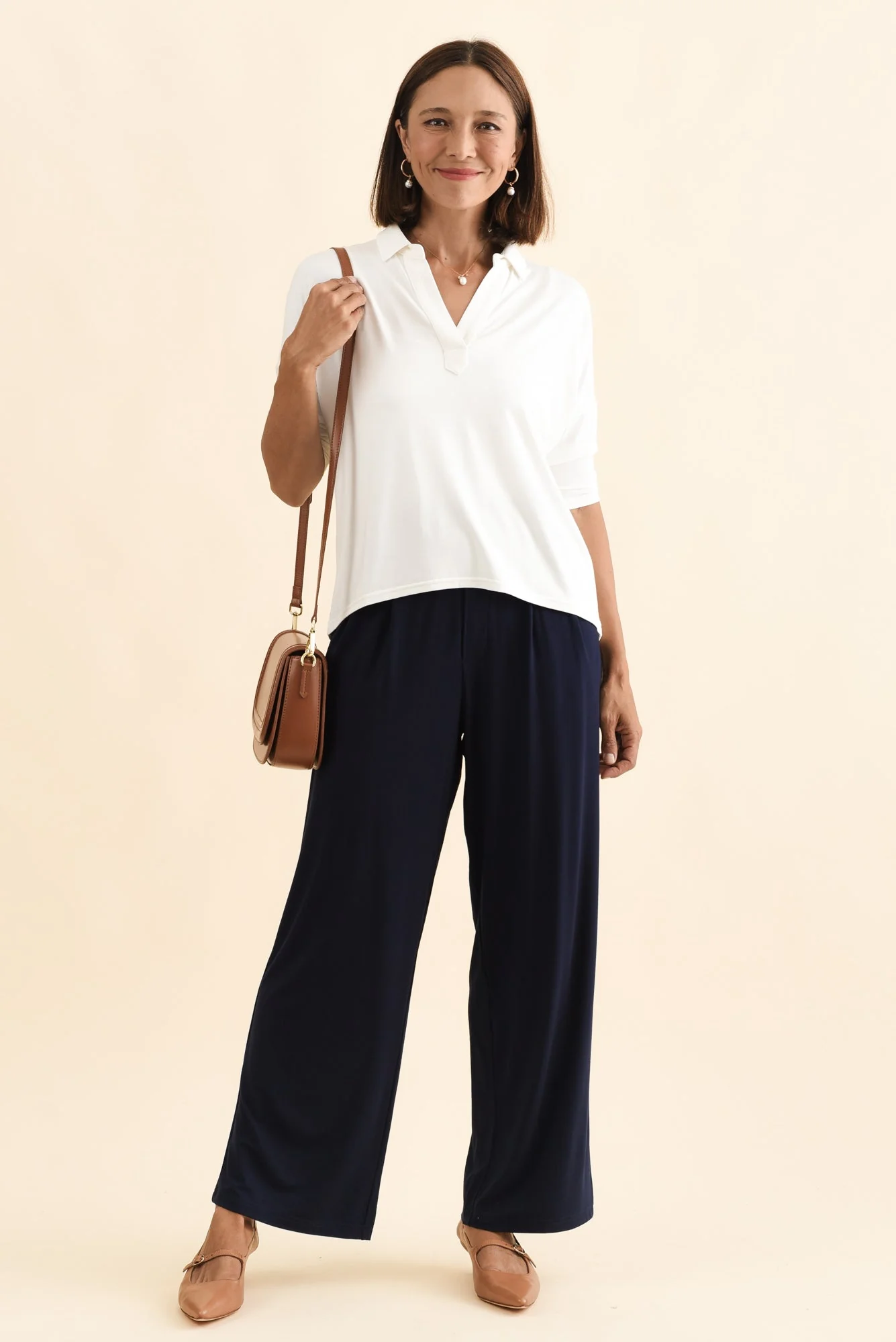 Billie Navy Bamboo Wide Leg Pants - Image 3