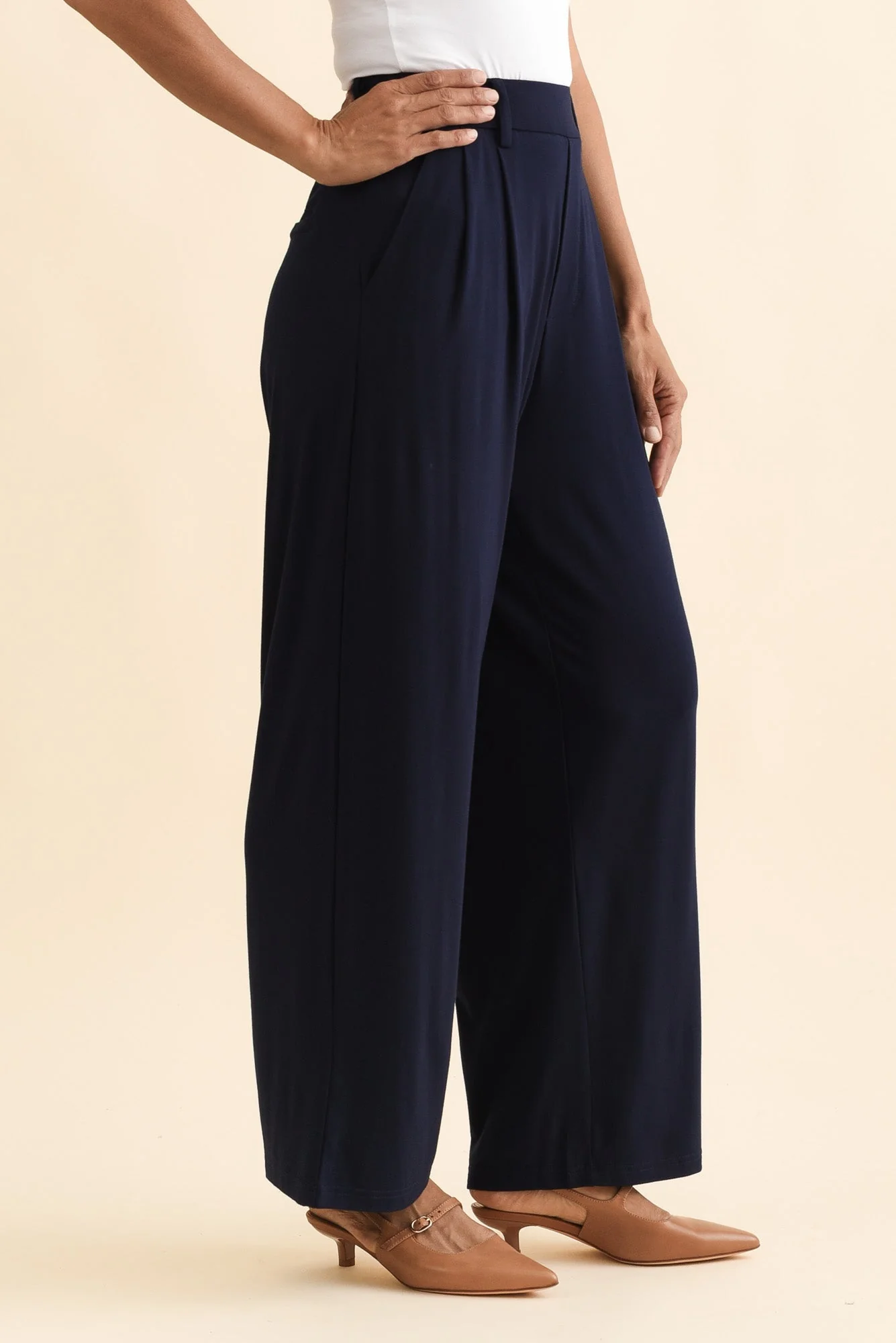 Billie Navy Bamboo Wide Leg Pants - Image 4
