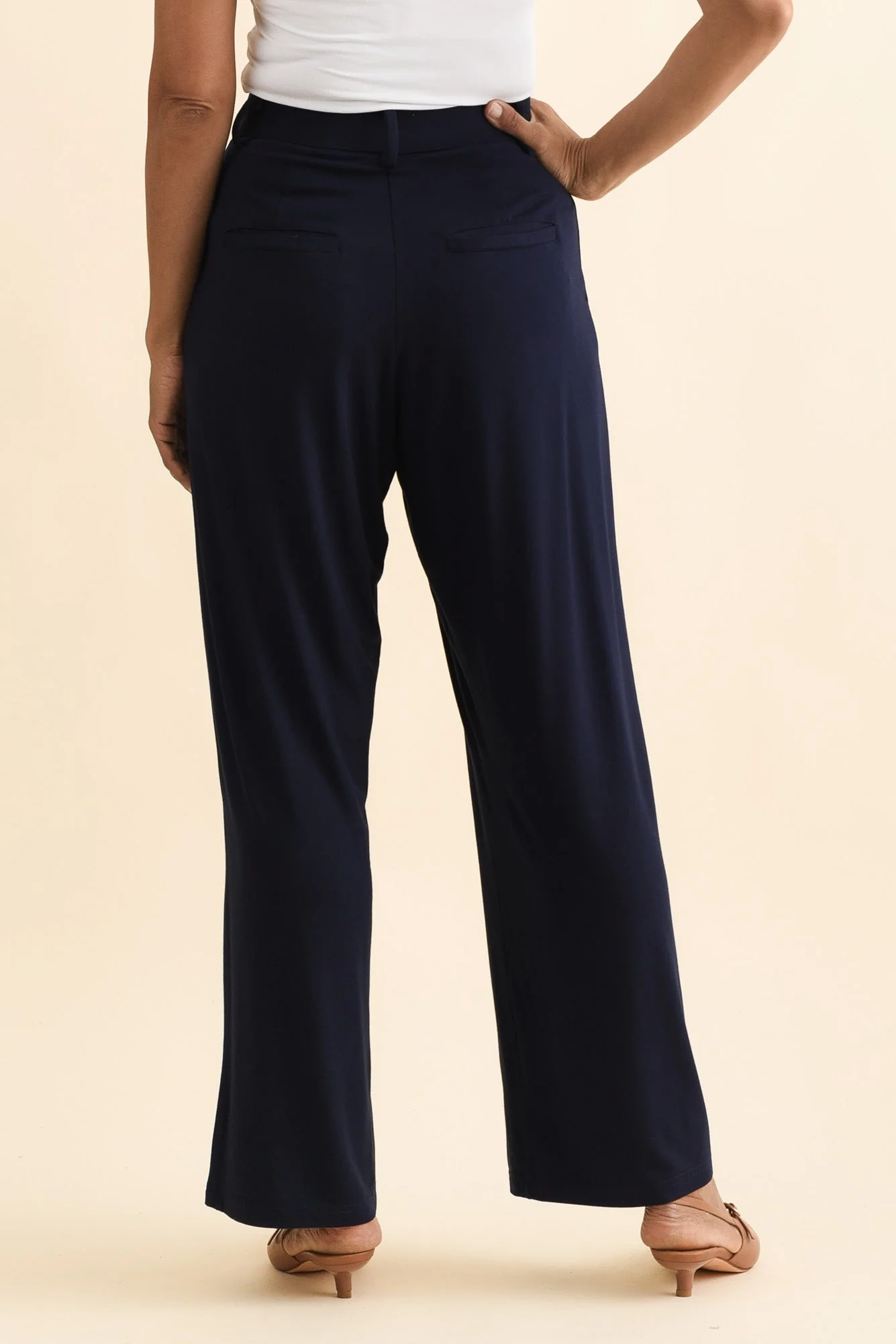 Billie Navy Bamboo Wide Leg Pants - Image 5