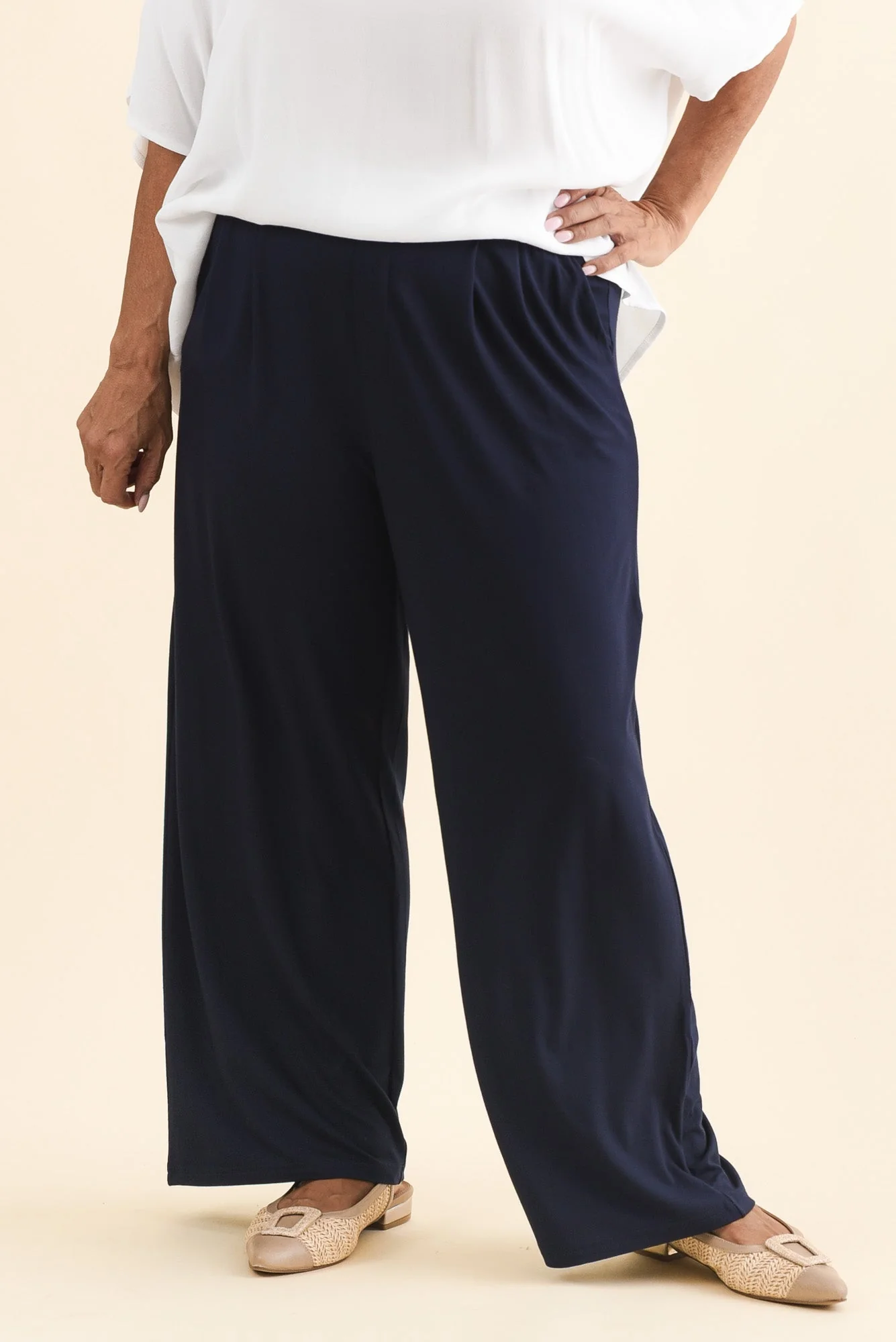 Billie Navy Bamboo Wide Leg Pants - Image 8