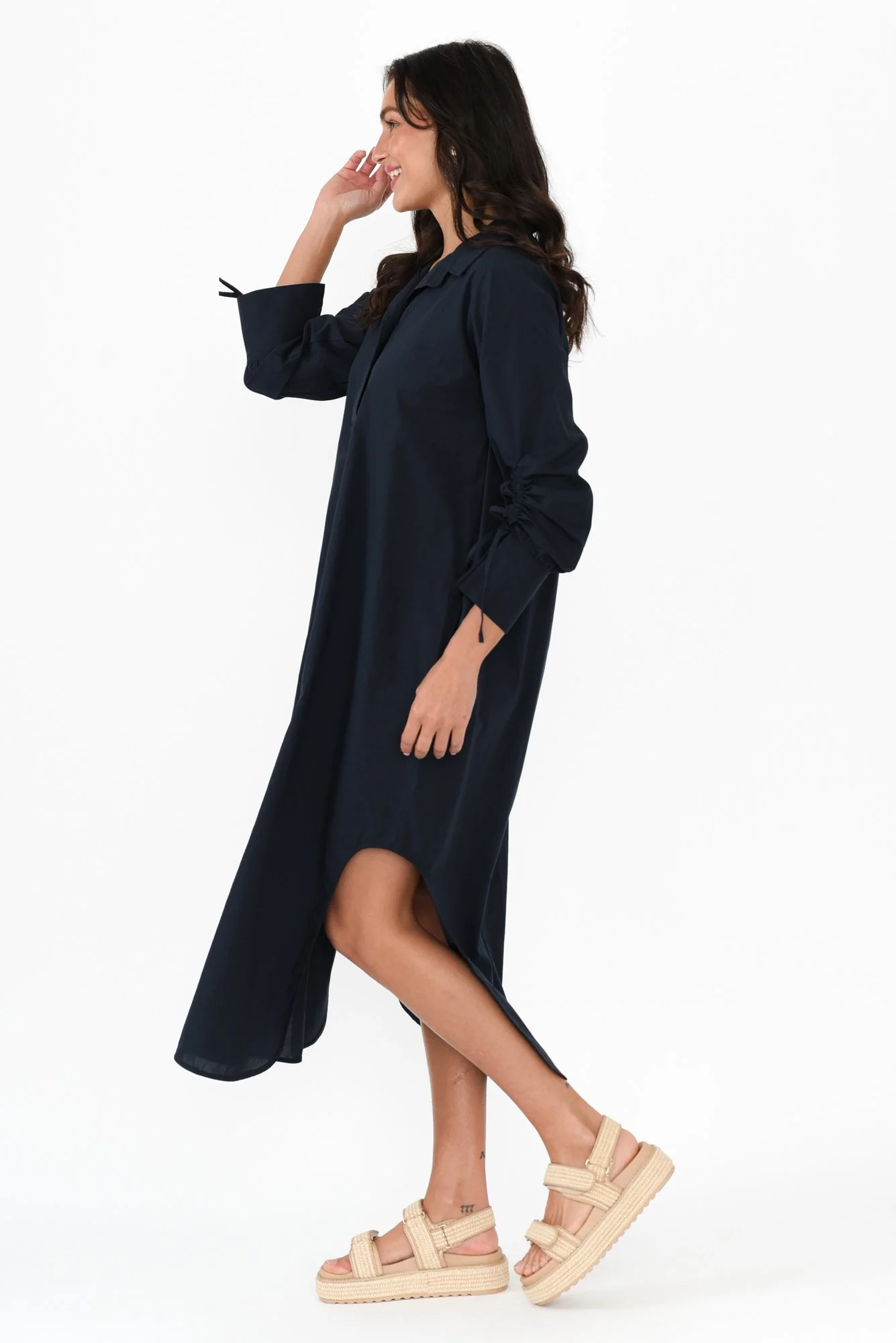 Billy Navy Cotton Poplin Dress - Image 3