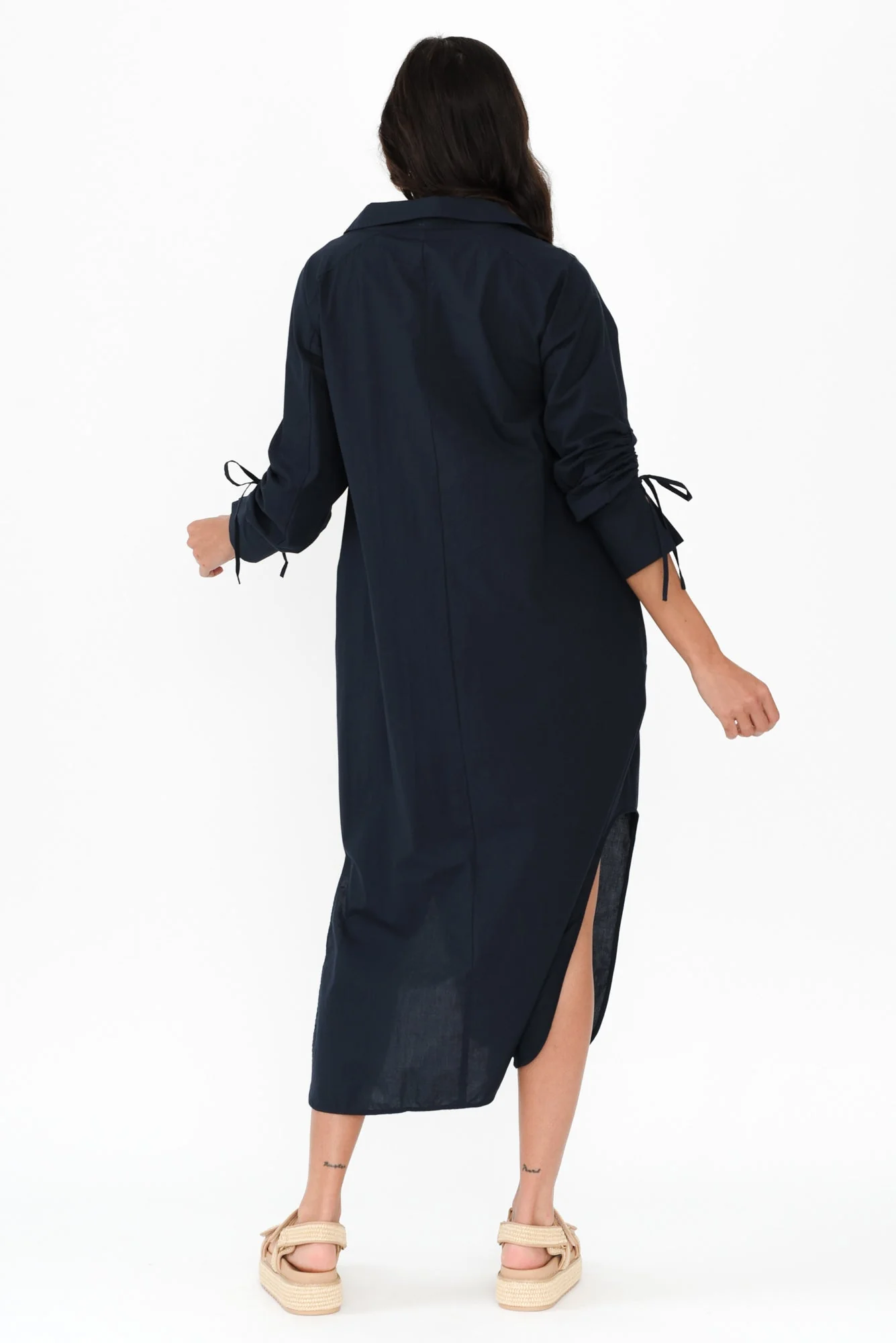 Billy Navy Cotton Poplin Dress - Image 4
