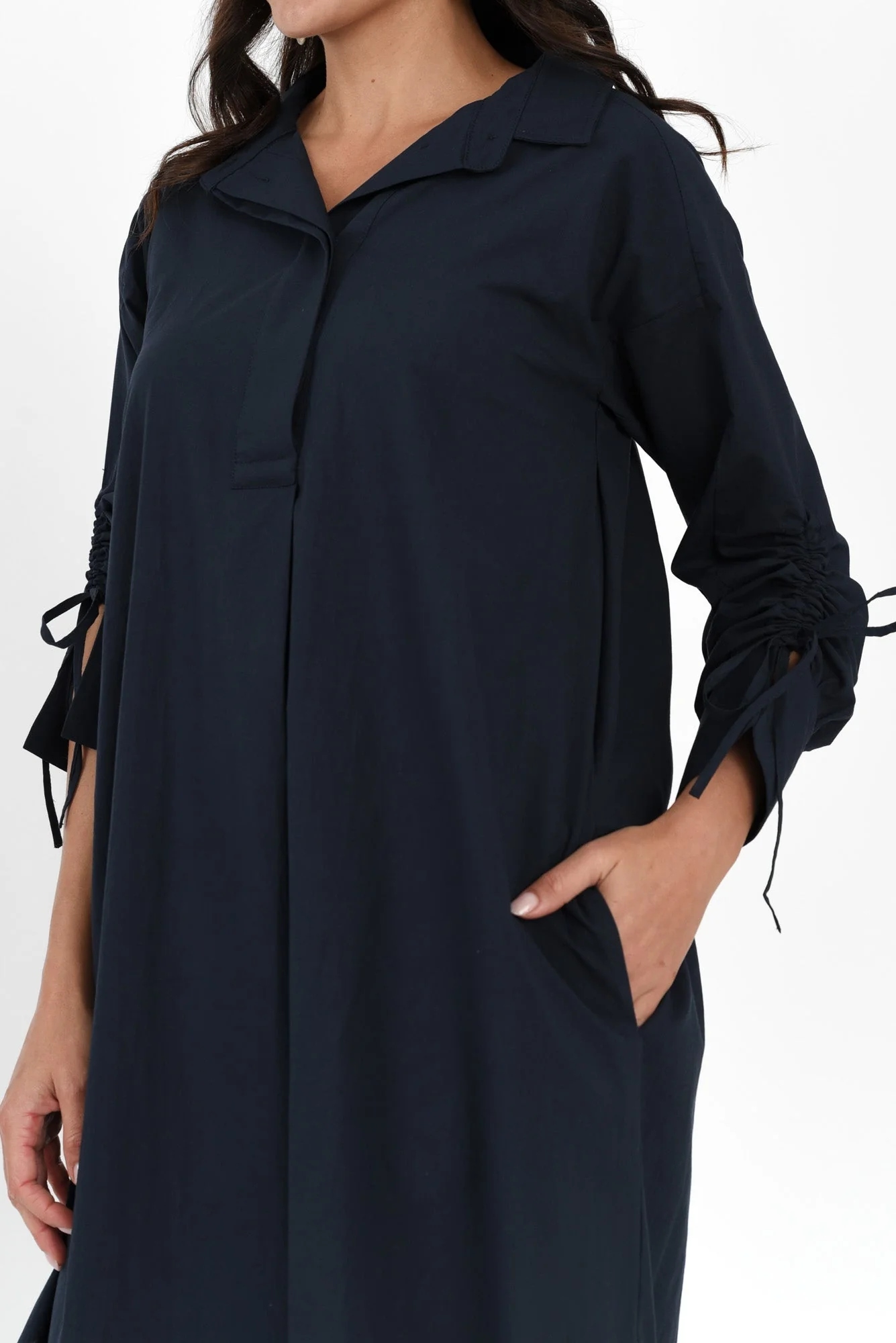 Billy Navy Cotton Poplin Dress - Image 5