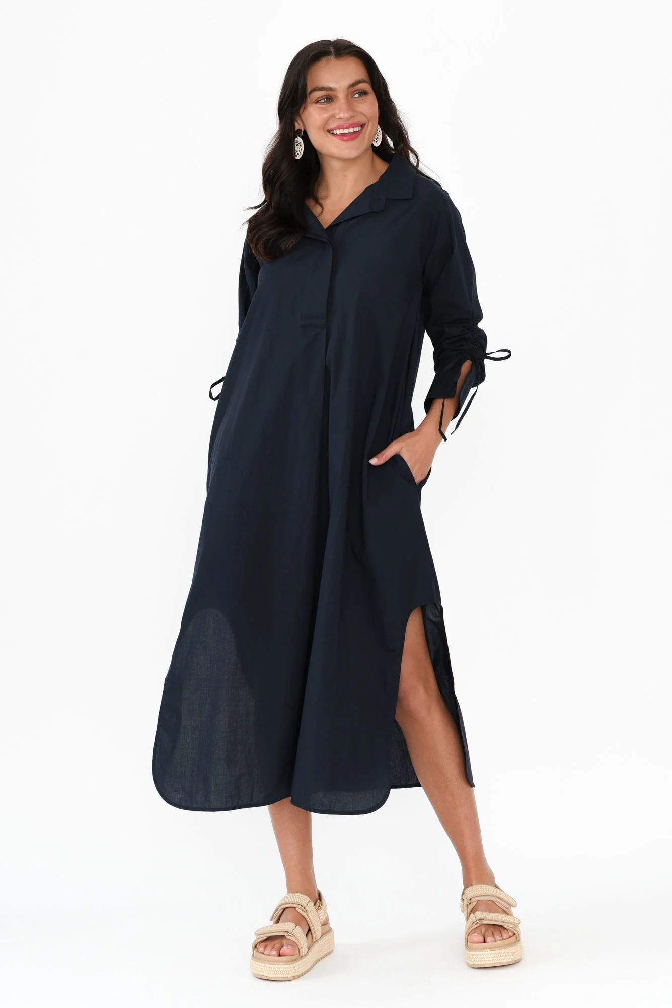 Billy Navy Cotton Poplin Dress - Image 6