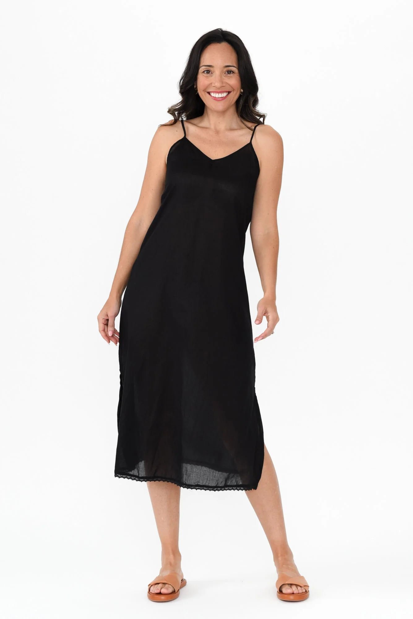 Black Cotton Maxi Slip Dress - Image 2