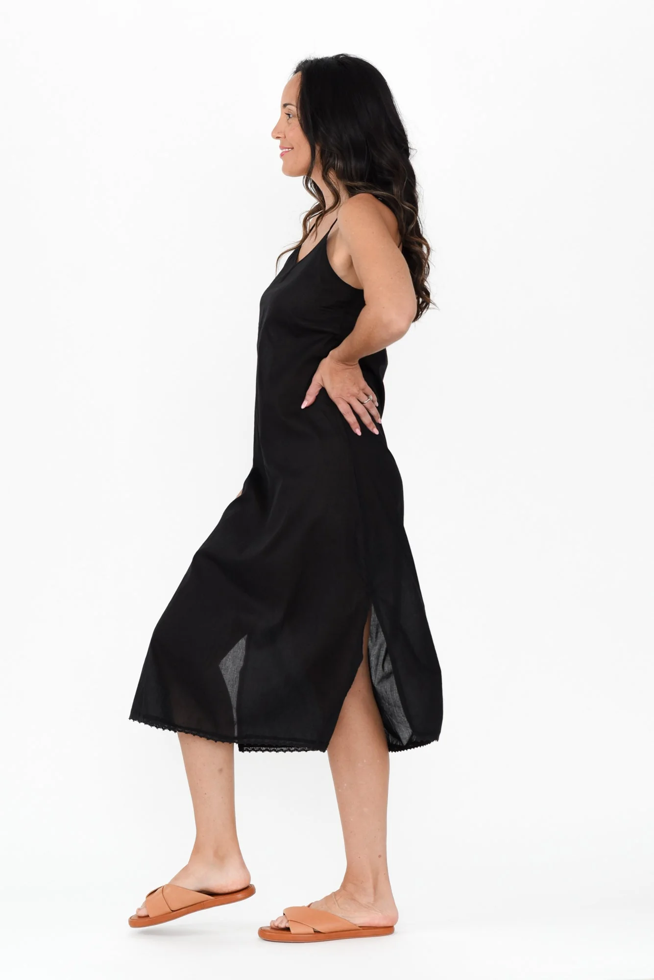 Black Cotton Maxi Slip Dress - Image 3