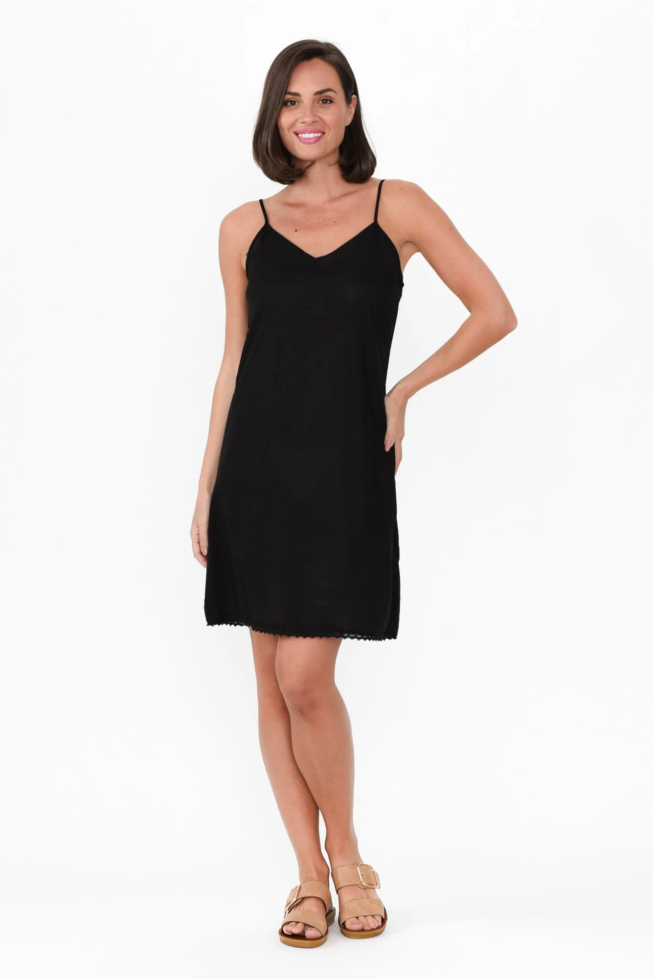 Black Cotton Slip Dress - Image 2