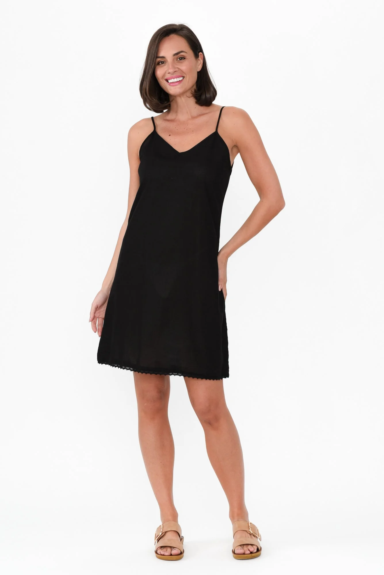 Black Cotton Slip Dress - Image 7