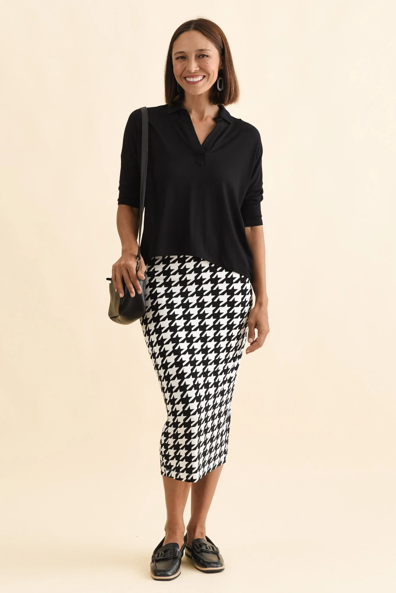 Black Houndstooth Bamboo Maxi Tube Skirt - Image 2