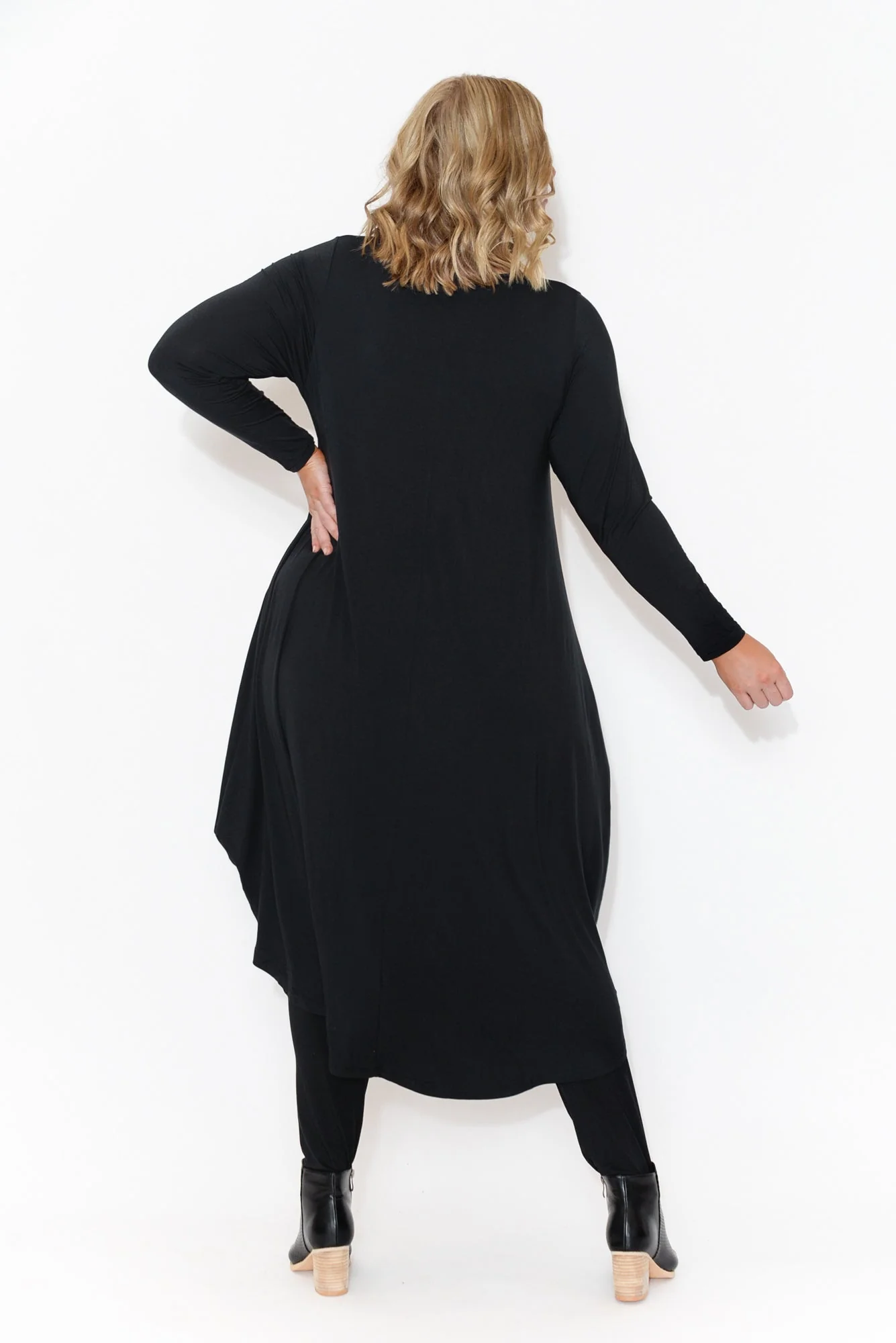 Black Long Sleeved Micro Modal Drape Dress - Image 11