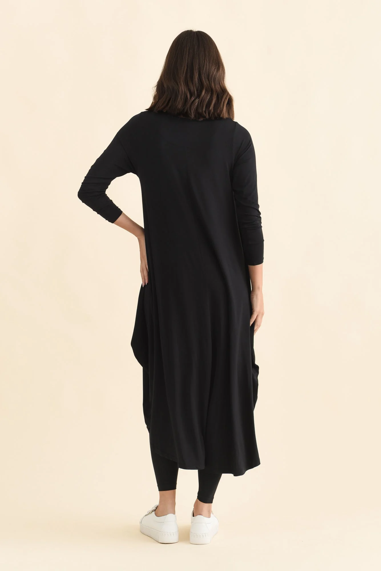 Black Long Sleeved Micro Modal Drape Dress - Image 4