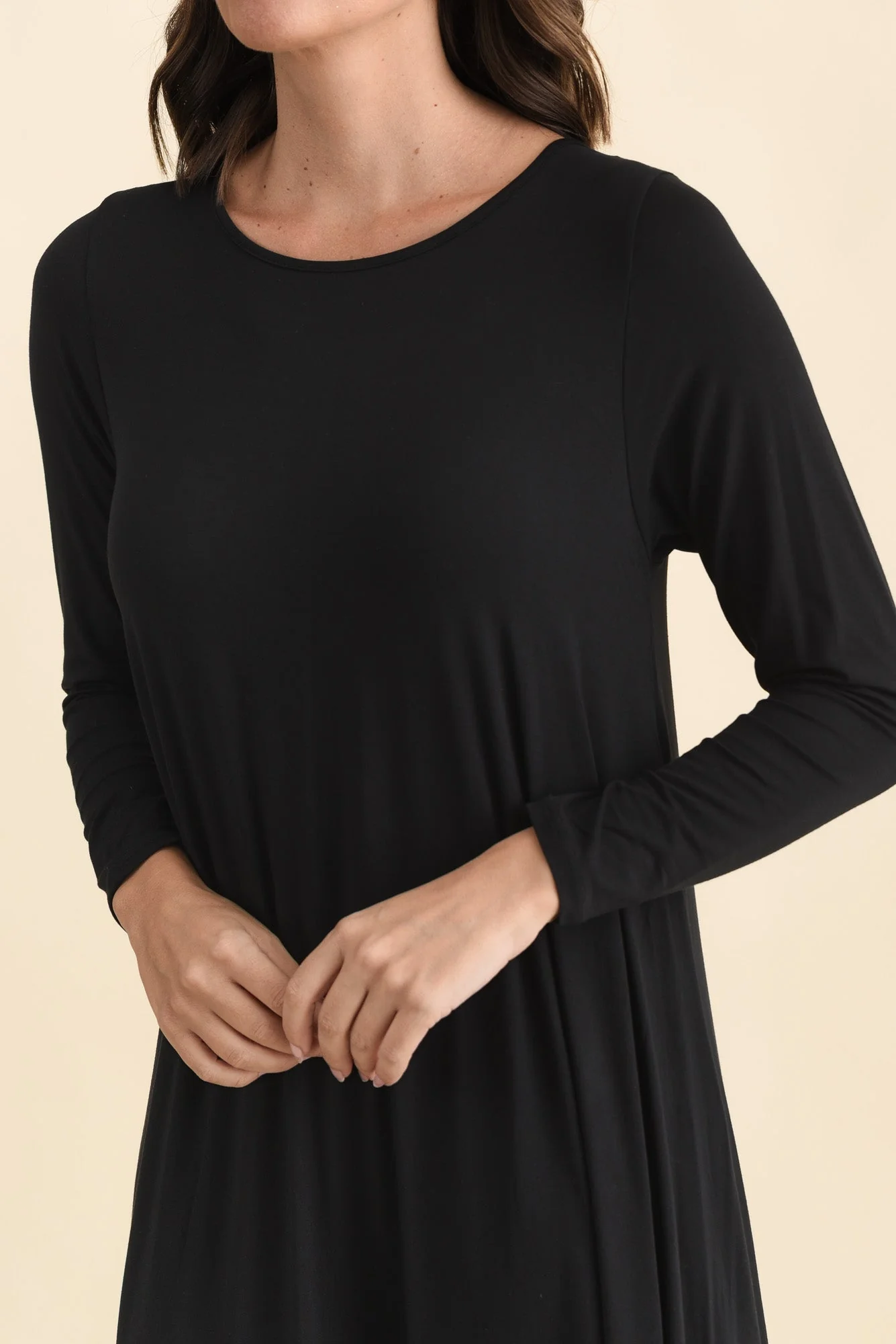 Black Long Sleeved Micro Modal Drape Dress - Image 5