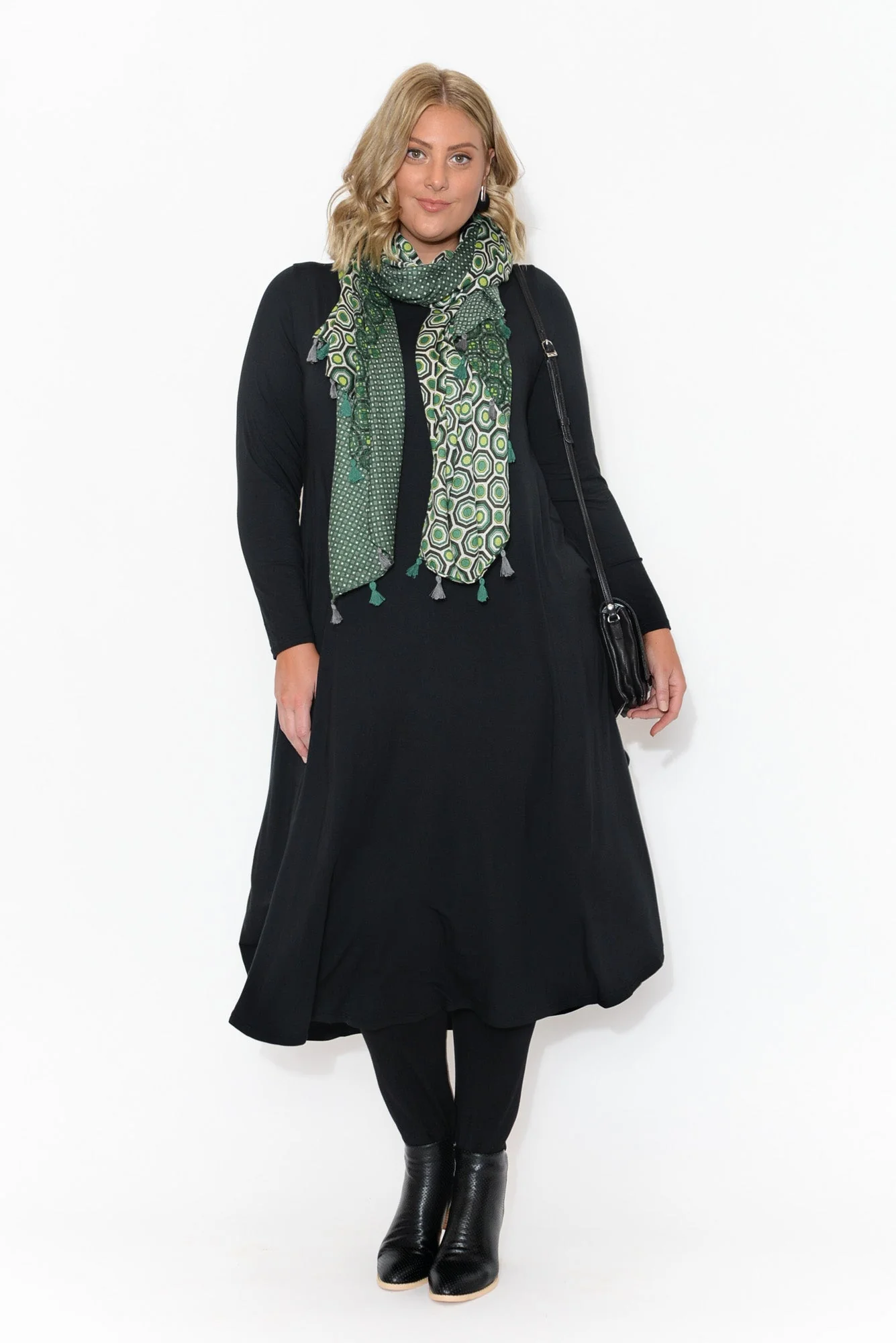 Black Long Sleeved Micro Modal Drape Dress - Image 9