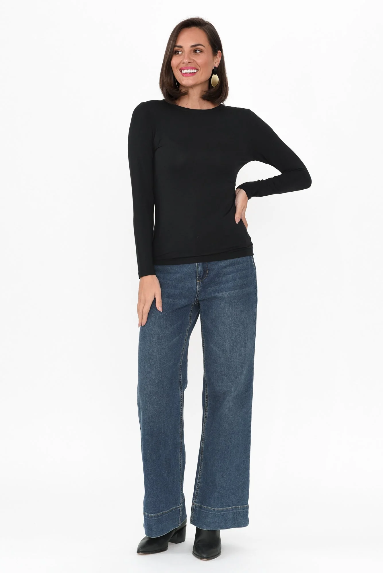 Black Micro Modal Long Sleeve Top - Image 4
