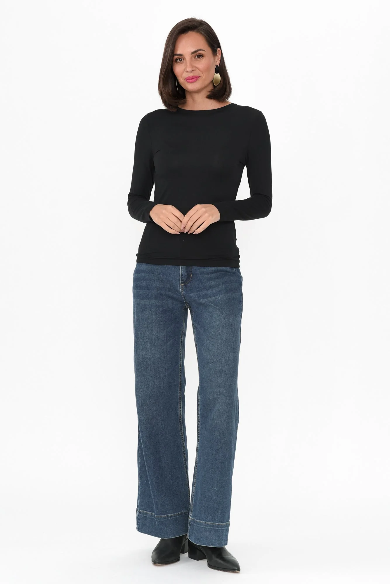 Black Micro Modal Long Sleeve Top - Image 8