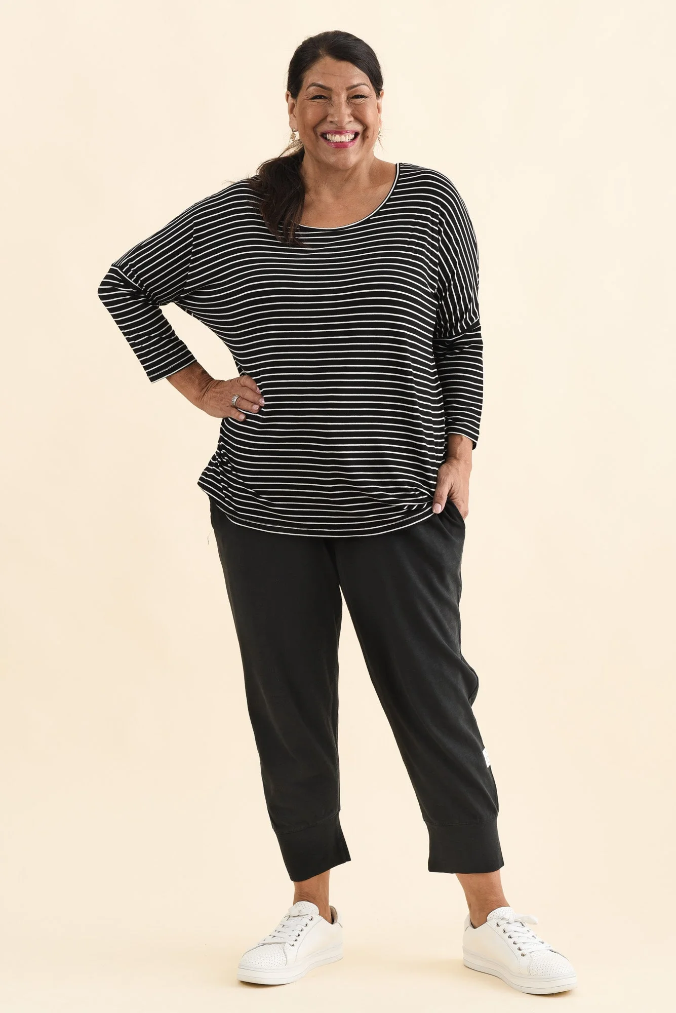 Black Stripe Milan 3/4 Sleeve Top - Image 9