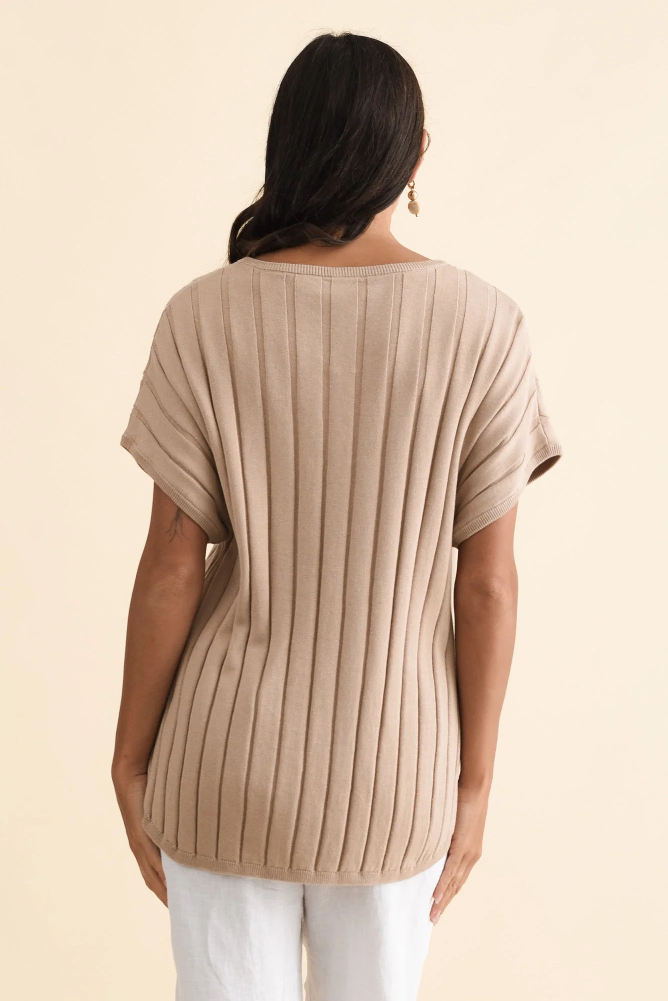Blake Beige Cotton Linen Knit Top - Image 4