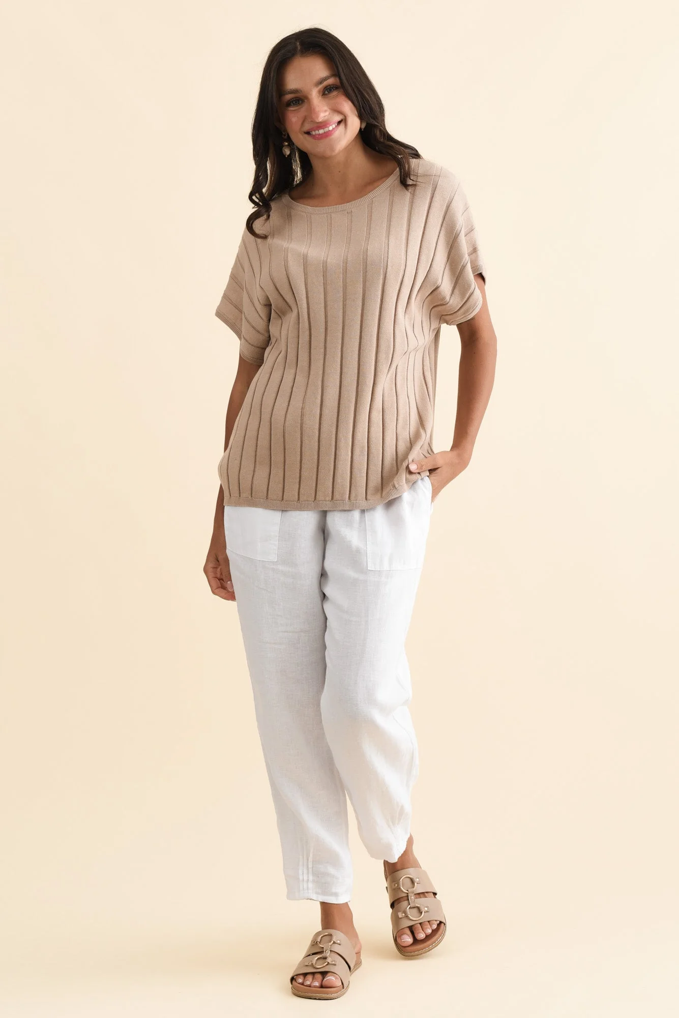 Blake Beige Cotton Linen Knit Top - Image 6