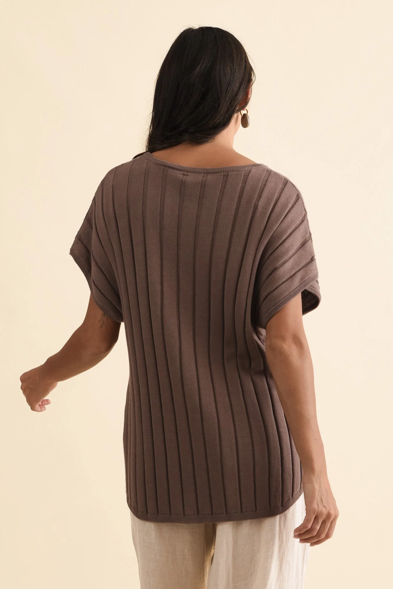 Blake Mocha Cotton Linen Knit Top - Image 4
