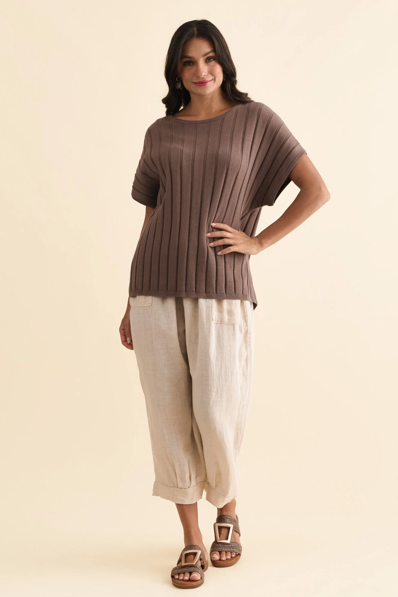 Blake Mocha Cotton Linen Knit Top - Image 6