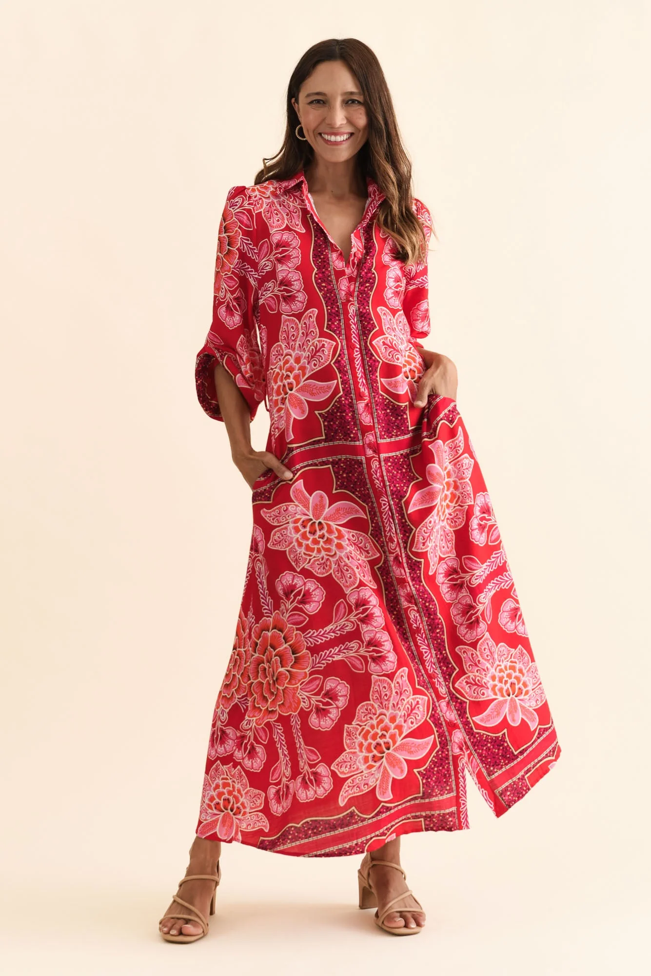 Blythe Red Floral Shirt Dress - Image 2