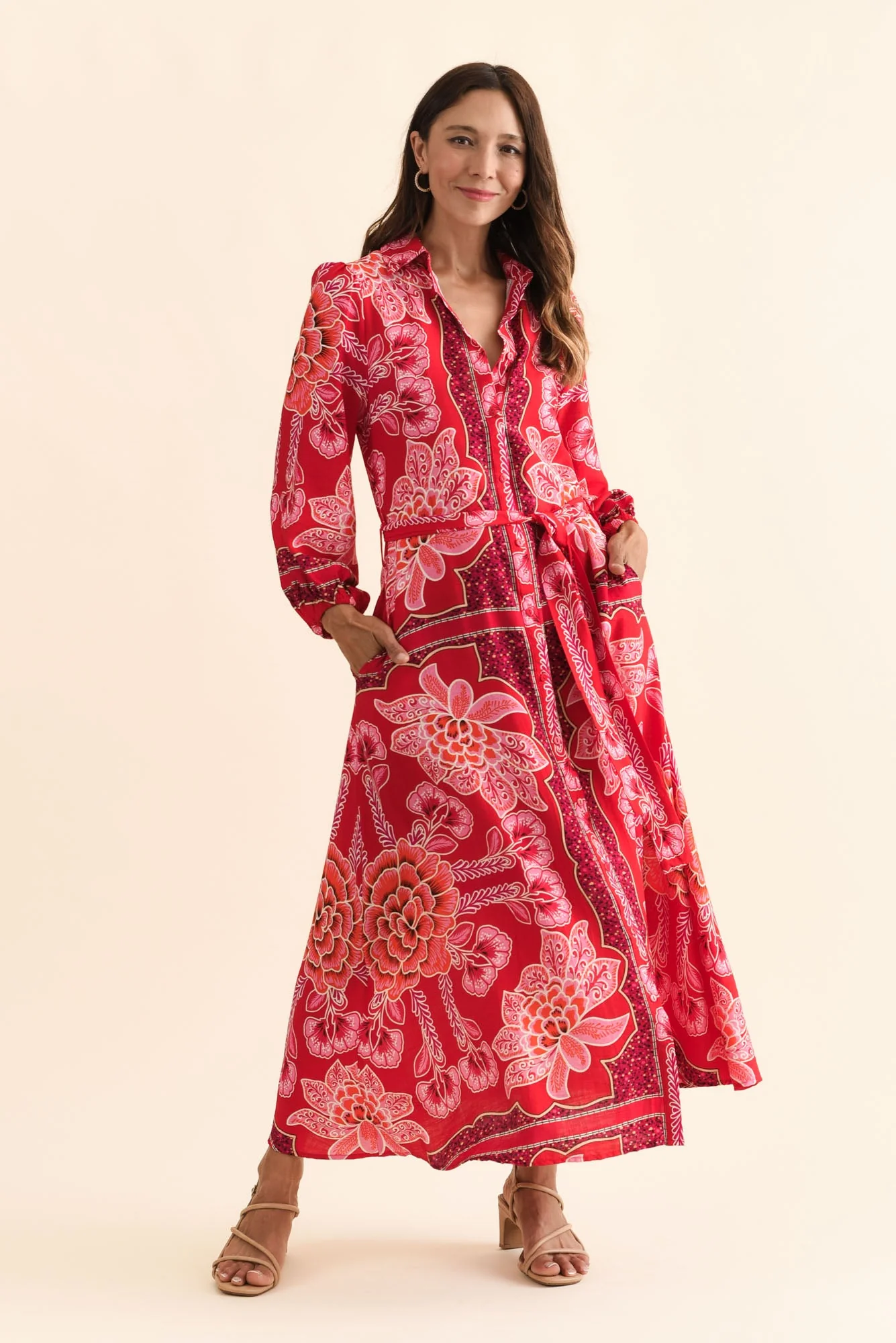 Blythe Red Floral Shirt Dress - Image 3