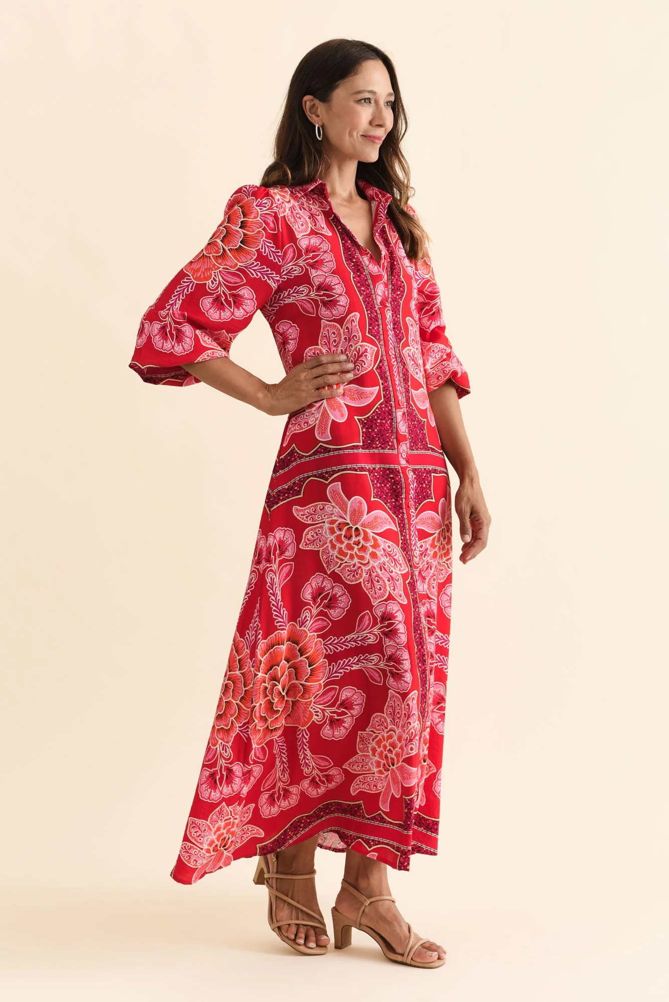 Blythe Red Floral Shirt Dress - Image 4