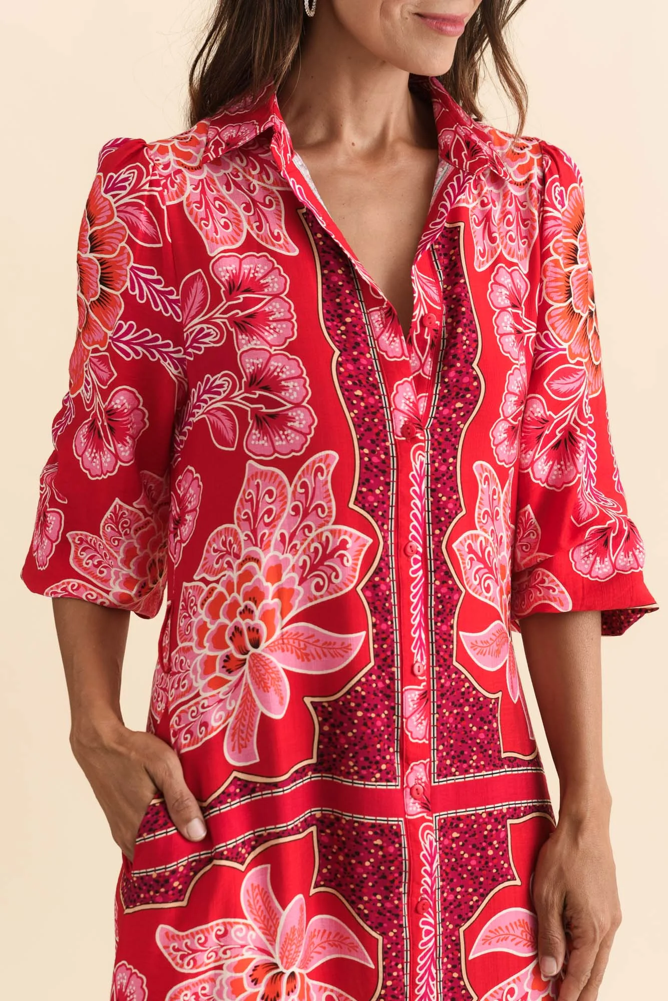 Blythe Red Floral Shirt Dress - Image 5