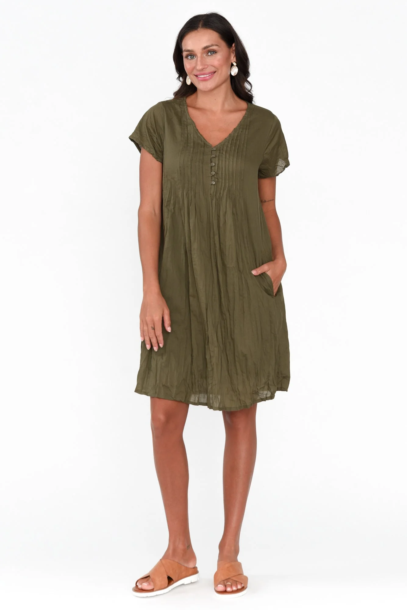Sabina Sage Crinkle Cotton Dress - Image 3
