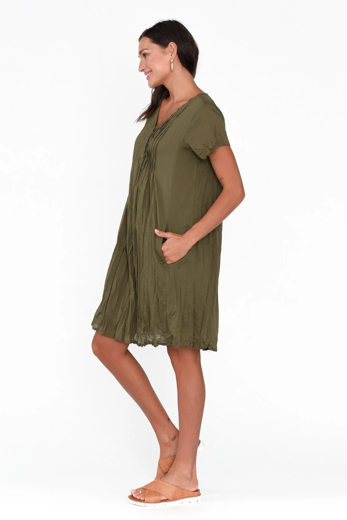 Sabina Sage Crinkle Cotton Dress - Image 4