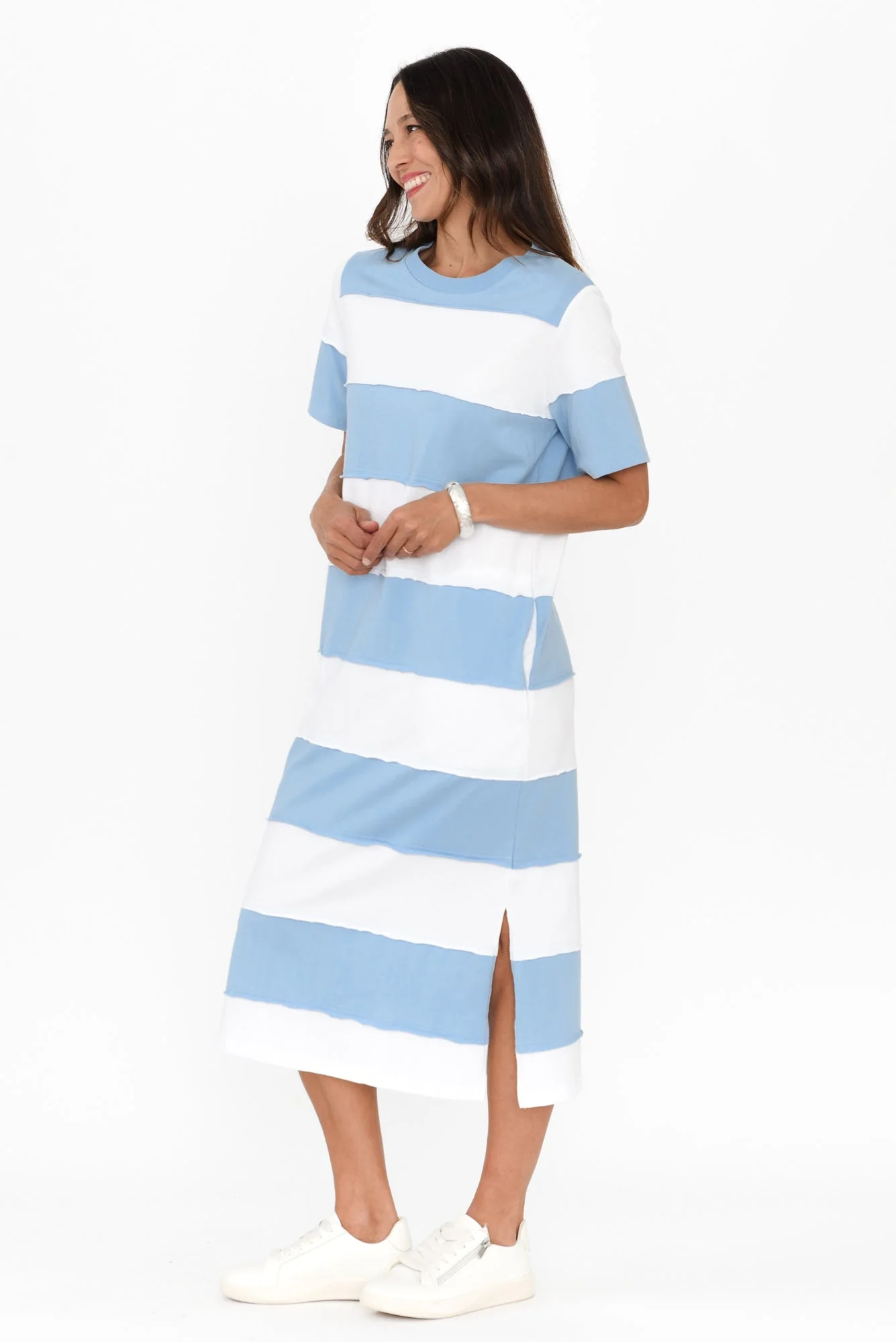 Bold Blue Stripe Cotton Tee Dress - Image 3